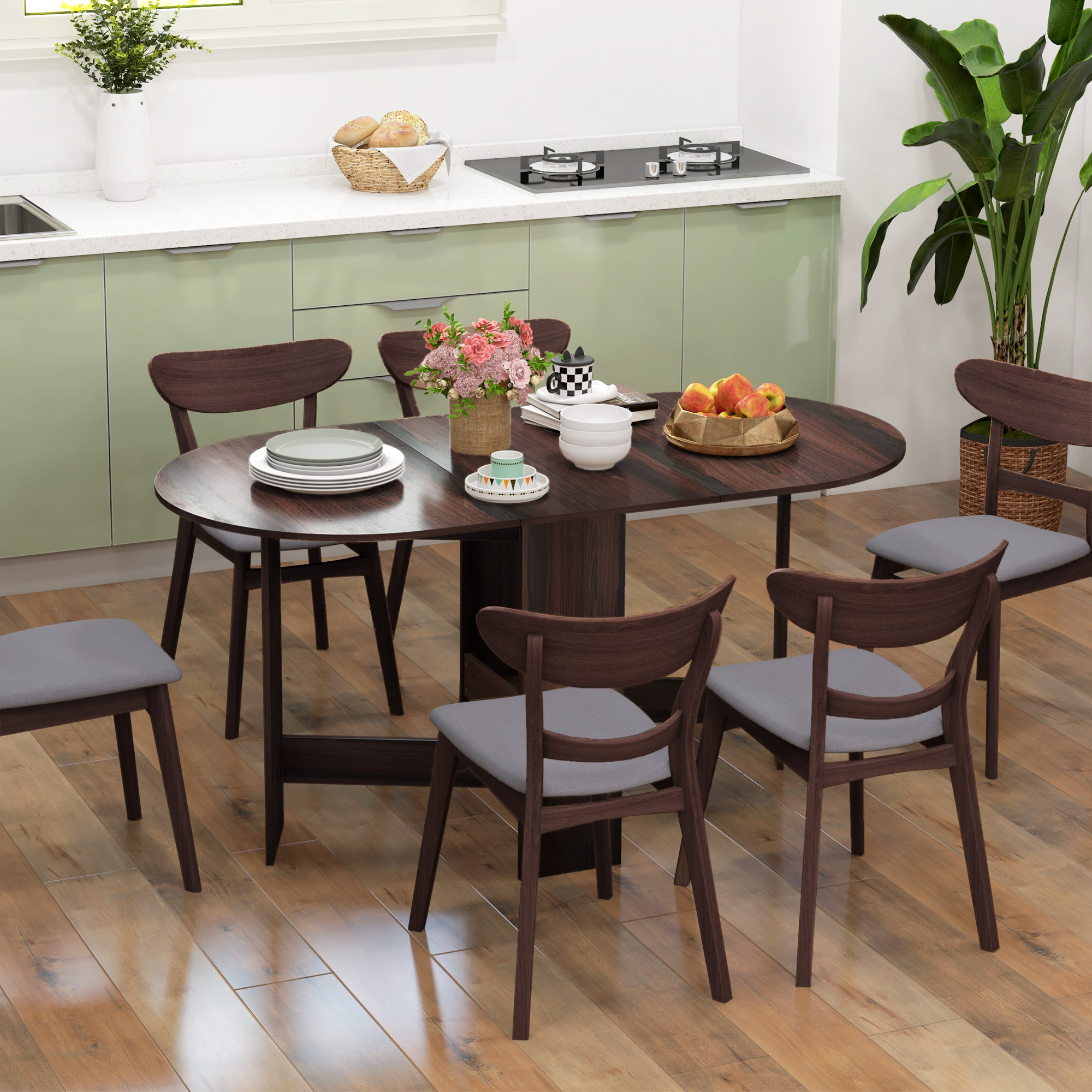 HOMCOM Klappbarer Tisch mit 2 Ovalen Klappen, Platzsparende Konsole aus Holz, Braun