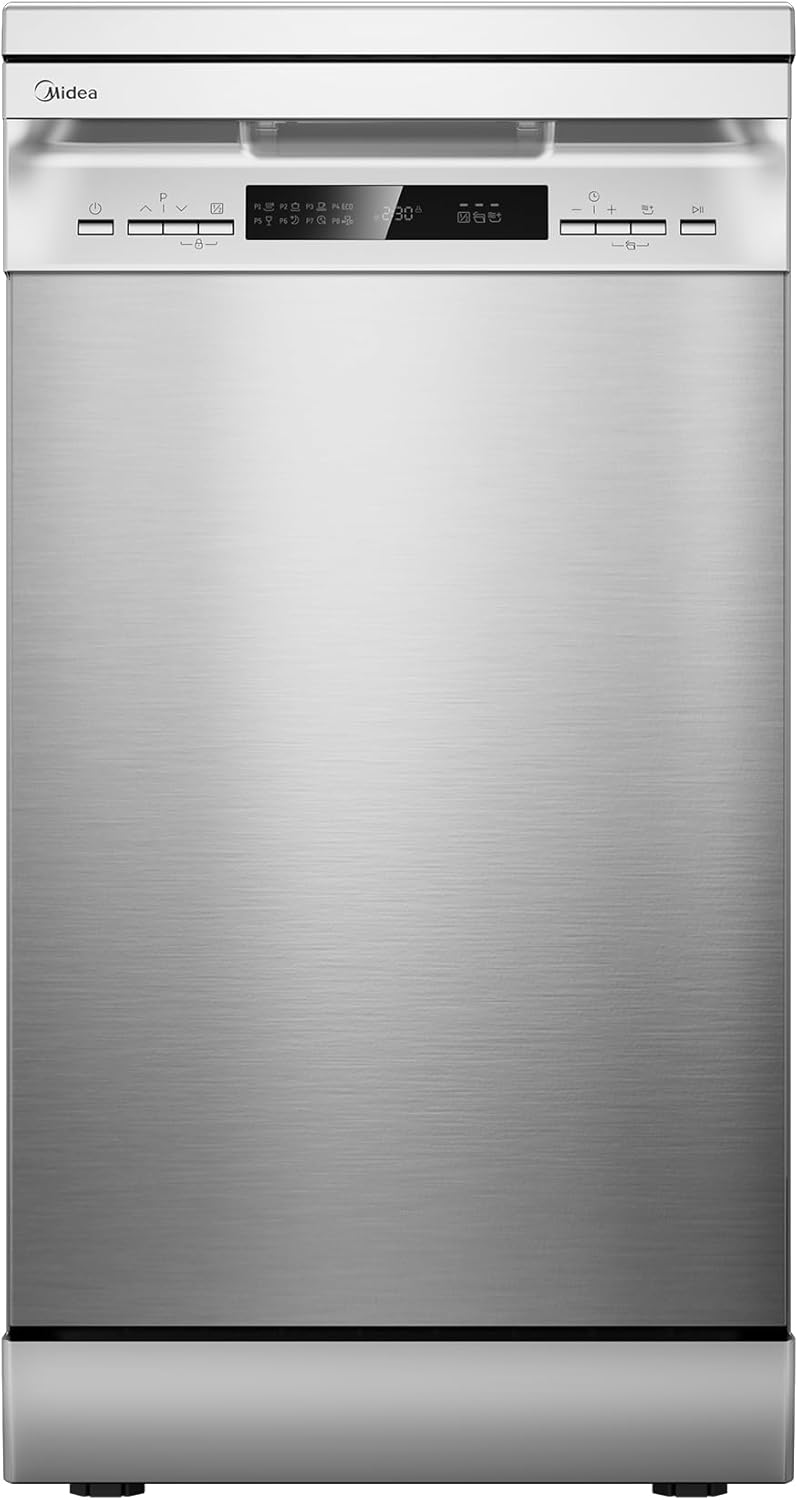 Midea MFD60S200X.1-IT Dishwasher Freestanding with 14 Places, 8 Programs, LED Display, Delay Start, Half Load Function, Extra Drying - Stainless Steel