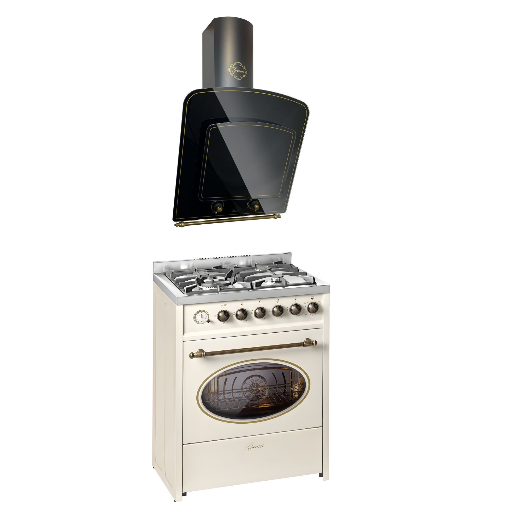 Gas-Standherd Retro Gas Elektro Standherd 60 cm Erdgas Fl.Gas 4 Kw WOK, 8 Funktionen+Dunstabzugshaube 60 cm E 614 Cr r+GCH S 142 60 BL N