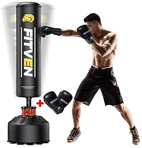 FITVEN Freestanding Punching Bag 70&rdquo; 205lbs with Boxing Gloves Heavy Boxing Bag with Suction Cup Base