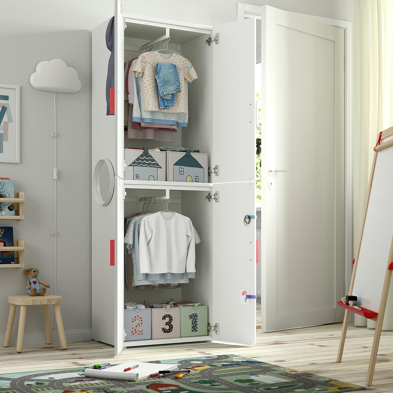 ProTuning PLATSA/SMÅSTAD Guardaroba, bianco/blu/con 2 aste appendiabiti, 60x42x181 cm
