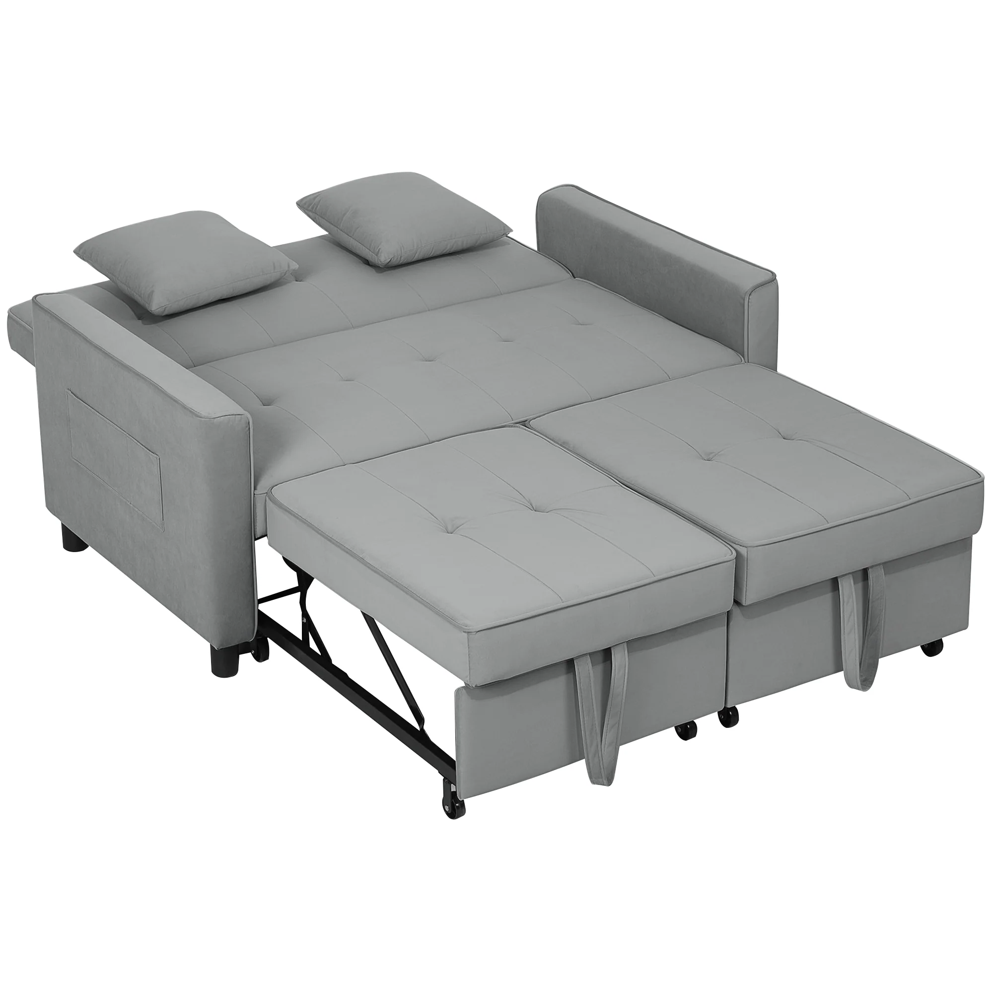 HOMCOM 4-in-1 Sofa, Verstelbare Bank, Bedbank, met Kussens, Stoffen Bekleding, voor Woonkamer, Slaapkamer, Grijs
