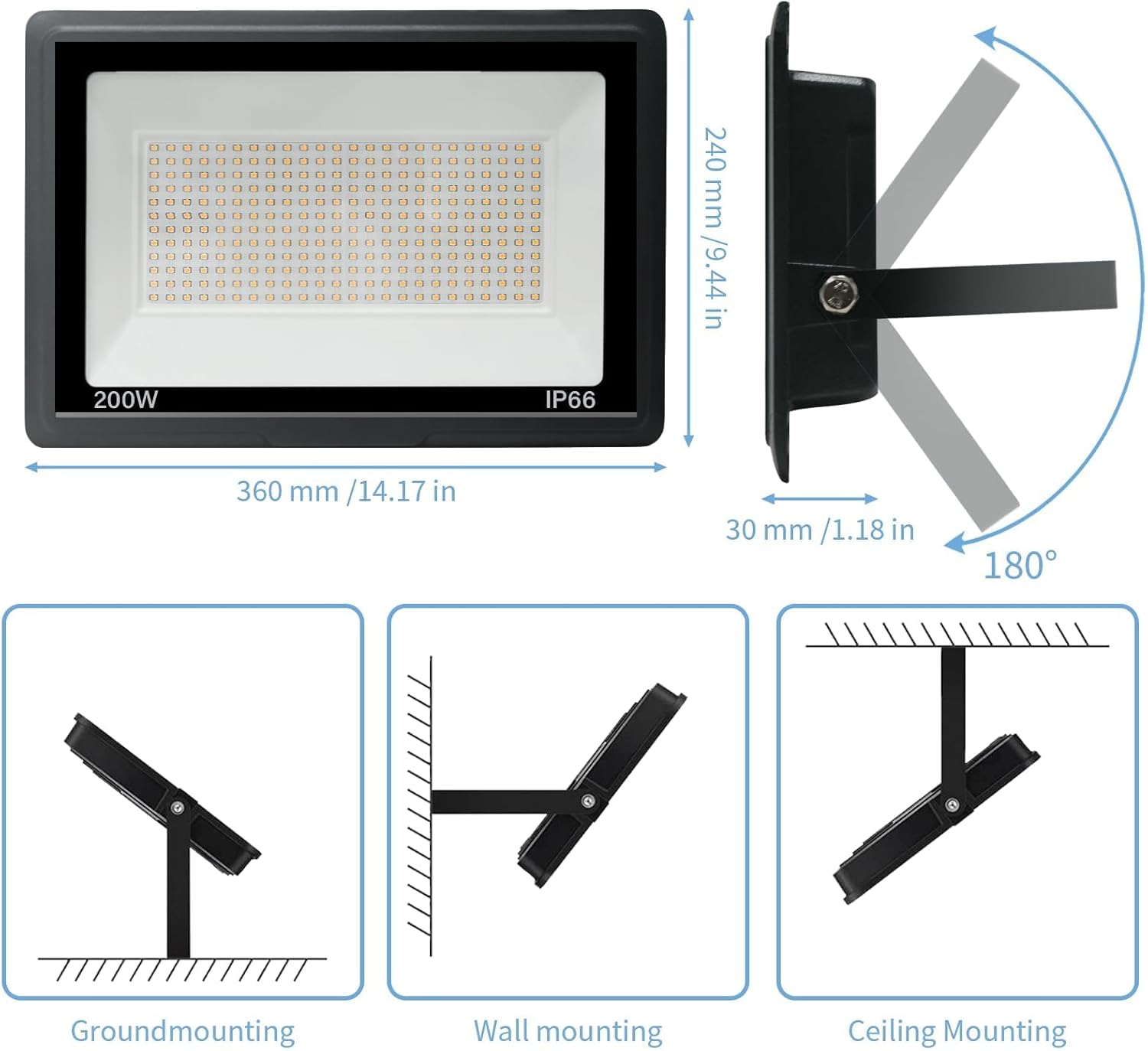 LED Strahler Außen 200W 8PCS-IP66 Wasserdicht Fluter-3000K 20000LM Superhell LED-Strahler für Hinterhof, Garage, Flur,Garten