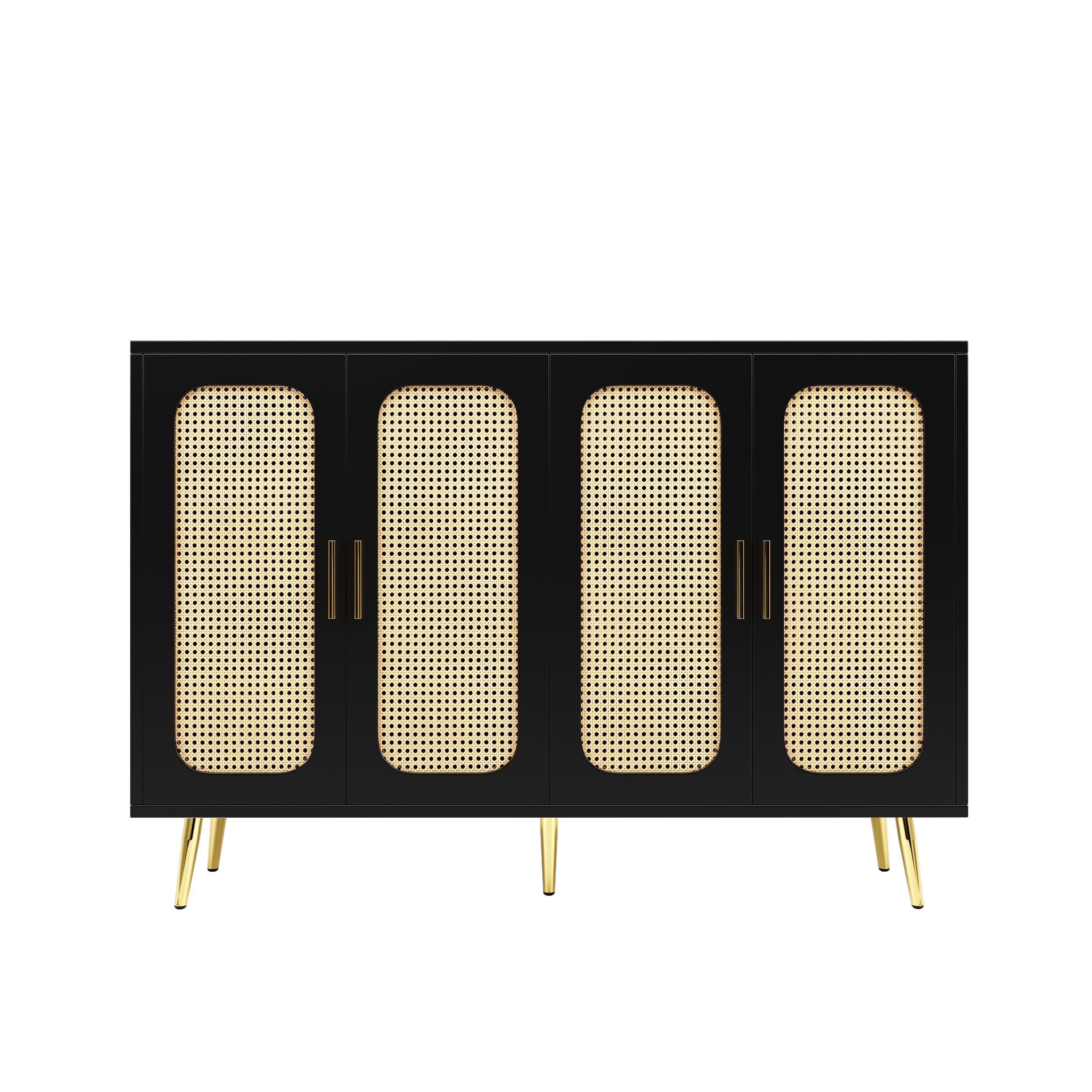 Seitenwand-Aufbewahrungsschrank aus Rattan, handwerklich gestalteter Schrank, multifunktional, stabil und langlebig, 120×30×89 cm，Schwarz