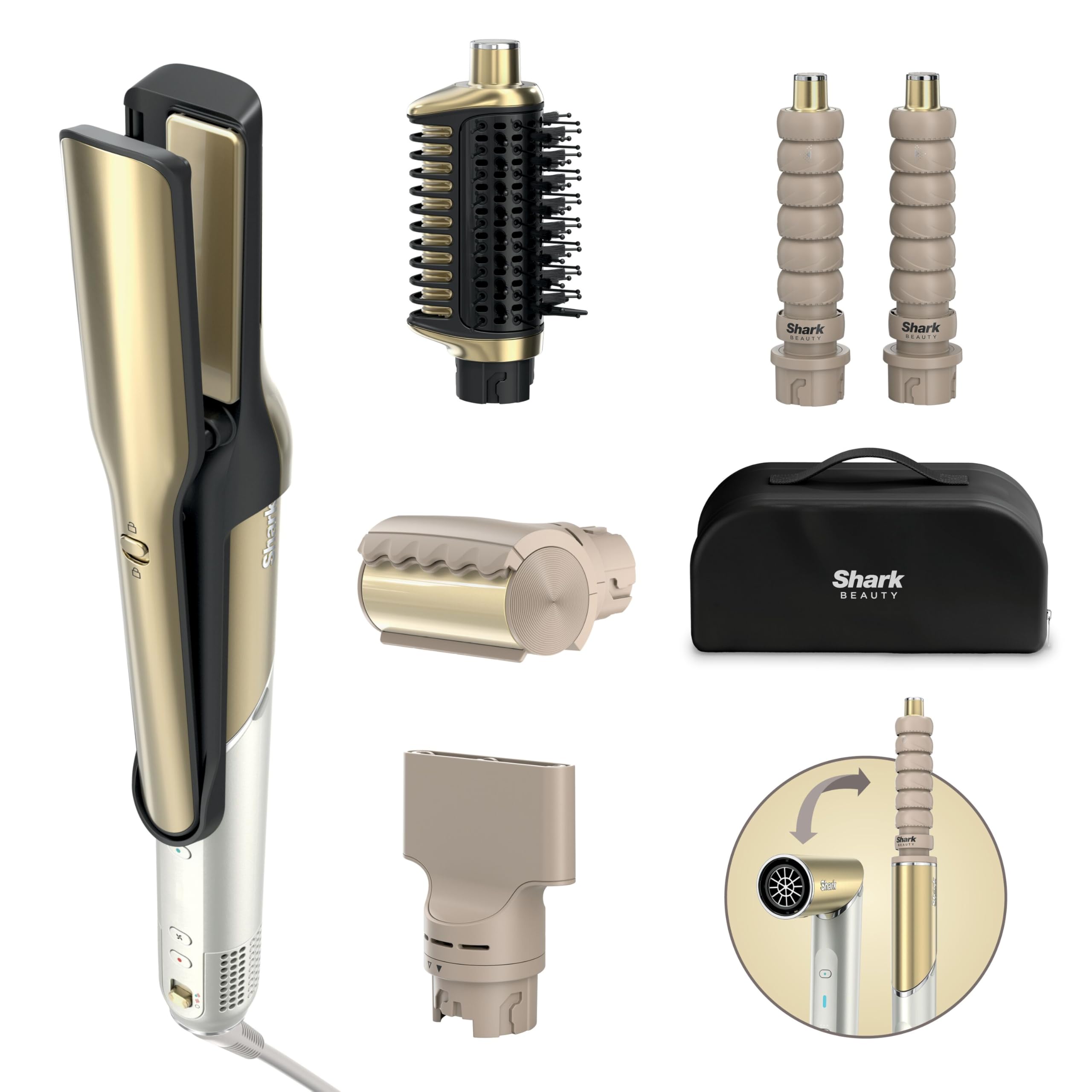 Multistyler und Haartrockner für glatte Haare, Wellen und Locken mit 5 Aufsätzen, 1500 Watt, Keramik, Gold