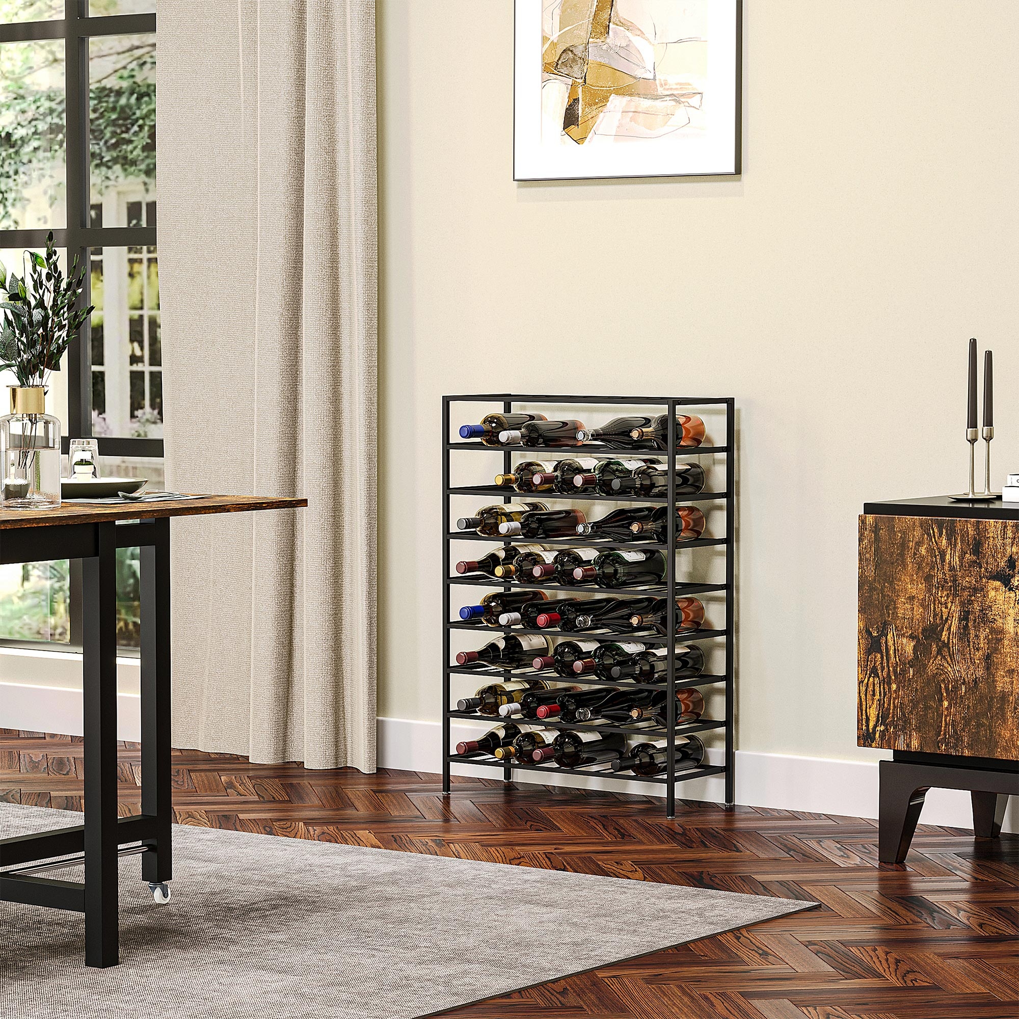 HOMCOM Weinständer Flaschenregal für 54 Flaschen Lagerkapazität 63L x 25B x 91H cm Schwarz Epoxydmethall