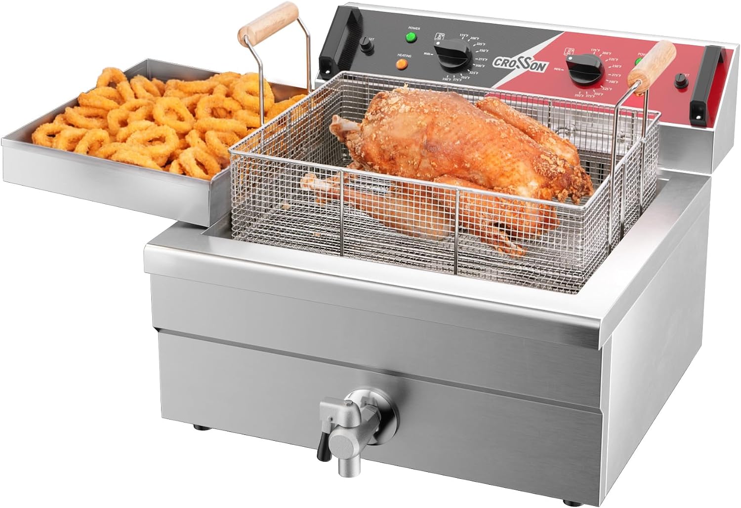 crosson Heißluftfritteuse, 6500 W, 12 L, Silber, Kommerzielle Elektrische Fritteuse Große Edelstahl, 3 Korb, für Küche Restaurant Verwendung