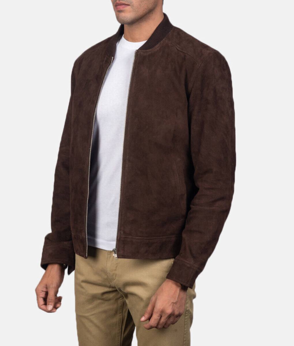 Mens Suede Leather Bomber Jacket
