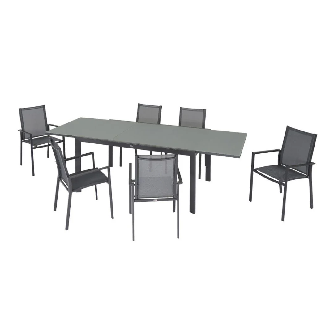 Riga - Set Pranzo 6/10 posti Tavolo Allungabile con top in Vetro