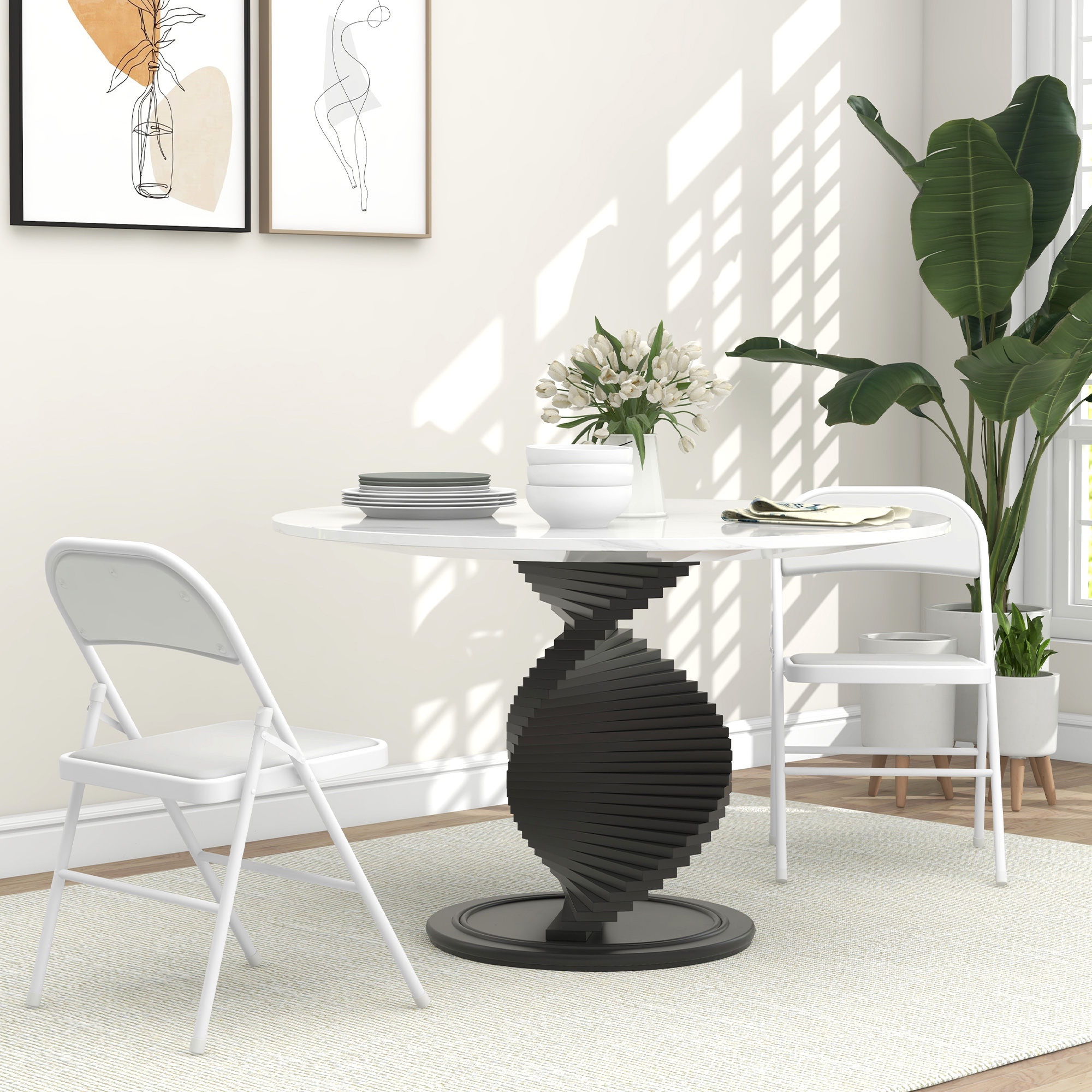 HOMCOM 2er-Set Klappstühle, Tragbare Bürostühle, Metallbeine, Faltstuhl für Büro, Empfang, Wartezimmer, Kunstleder, Weiß