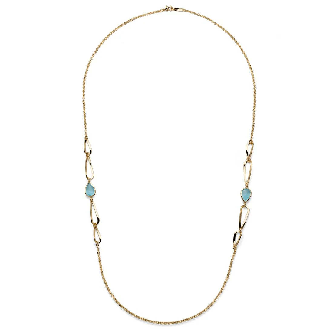Collana lunga Unoaerre catena fantasia Joya con goccia azzurra dorata 2834