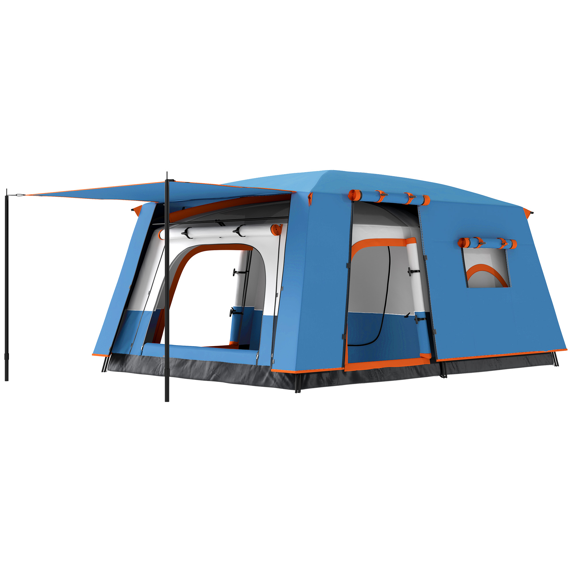 Outsunny Zelt für 4-6 Personen mit 2 Zimmern und Veranda, wasserdicht und UPF 30+, Tragetasche, Blau