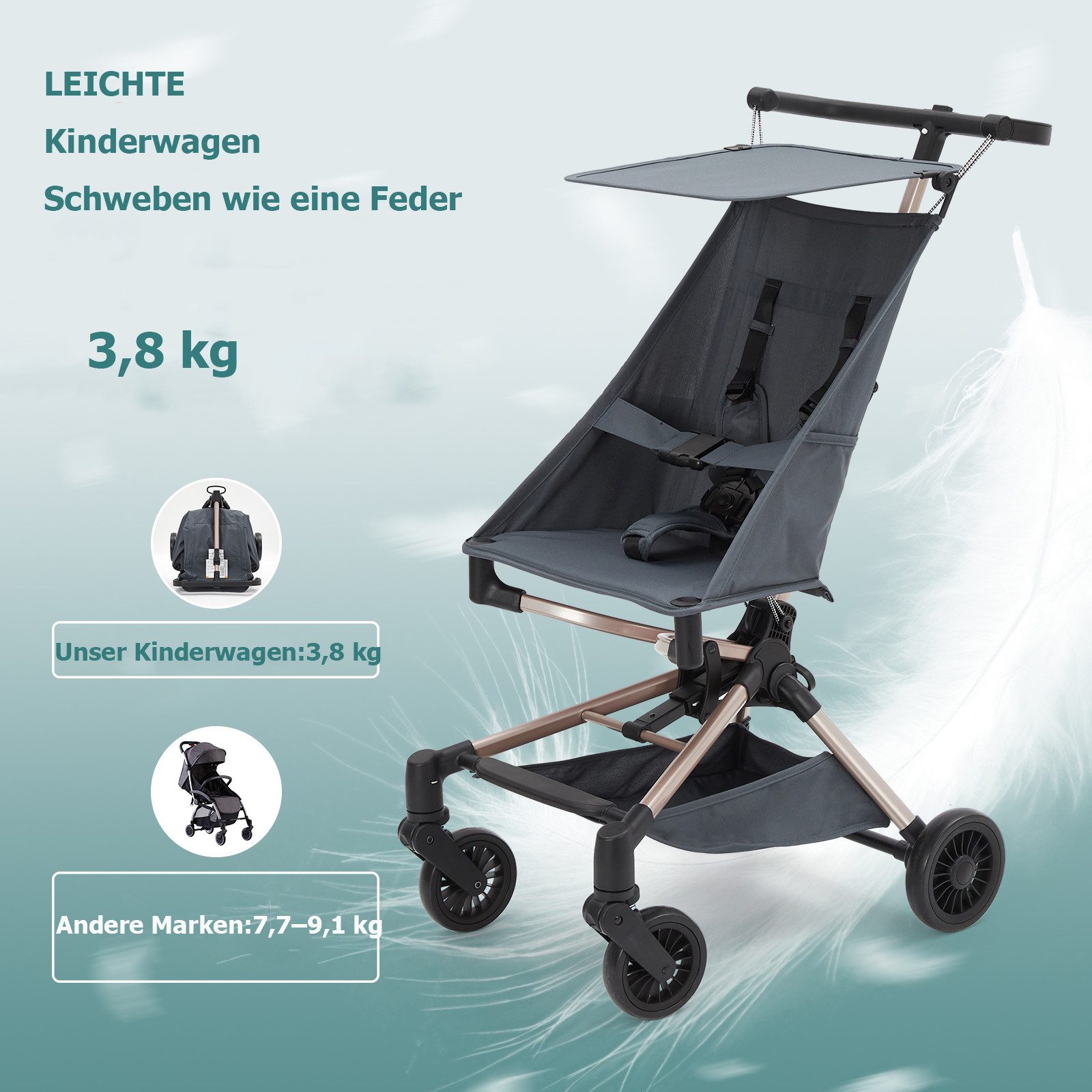 Kinder-Buggy Leichter Kinderwagen Faltbarer Reisebuggy ab 6 Monaten