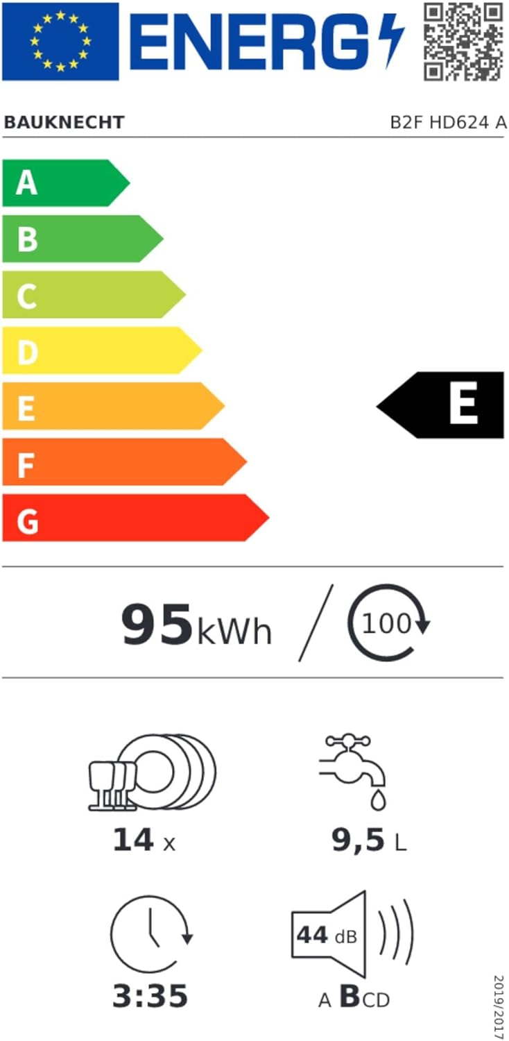 Bauknecht B2F HD624 A Freistehender Geschirrspüler/ 60 CM/ 14 Maßgedecke/Hygieneprogramm/Vollwasserschutz/Startzeitvorwahl