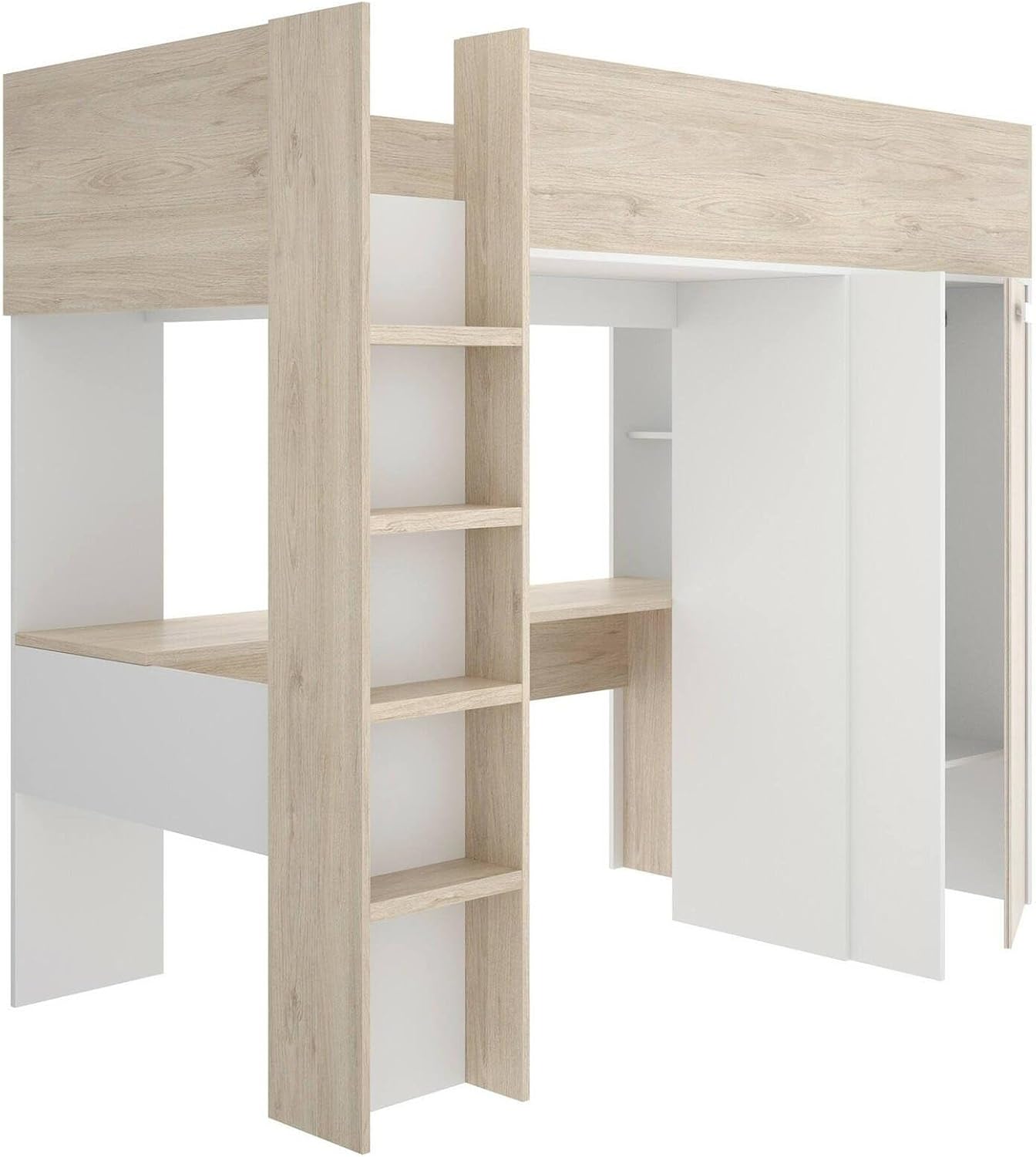 Dmora - Focoletta Bedroom Composition, Complete Bedroom, Children's Room, Deck Furniture Set, 206 x 111 x H 178 cm, White and Oak
