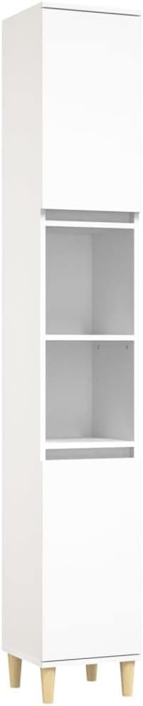 vidaXL Badmöbel Set 3-TLG., Badschrank Holzbeine, Badezimmer Unterschrank Hochschrank Midischrank, Badezimmermöbel, Weiß Holzwerkstoff