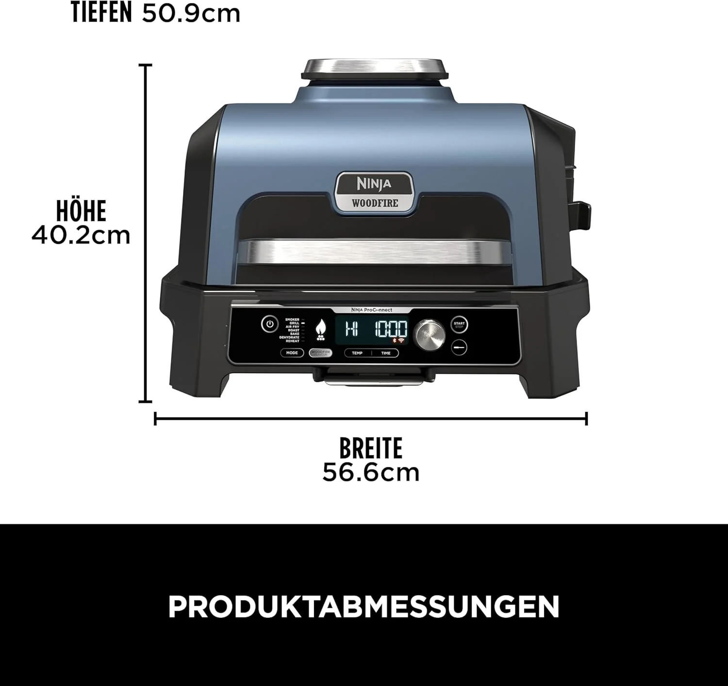 Ninja Woodfire Electric BBQ Grill & Smoker & Air Fryer, 7-in-1 Outdoor BBQ Grill, Air Fry, Smoke, Roast, Bake and more, Weather Resistant, Non-Stick, Portable, Electric, Grey/Black OG701EU