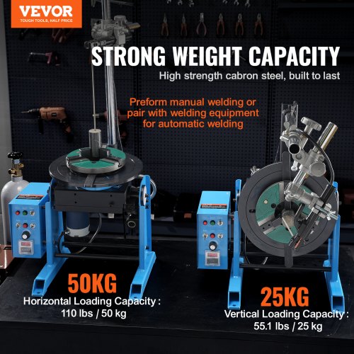 VEVOR Schweißdrehtisch 120 W Schweißpositionierer 0,5–6U/min Manipulator 25 kg(Horizontal)/50 kg(vertikal) Drehtisch 0–90° Neigungswinkel KD200-Dreibackenfutter zum Schneiden, Schleifen, Montieren