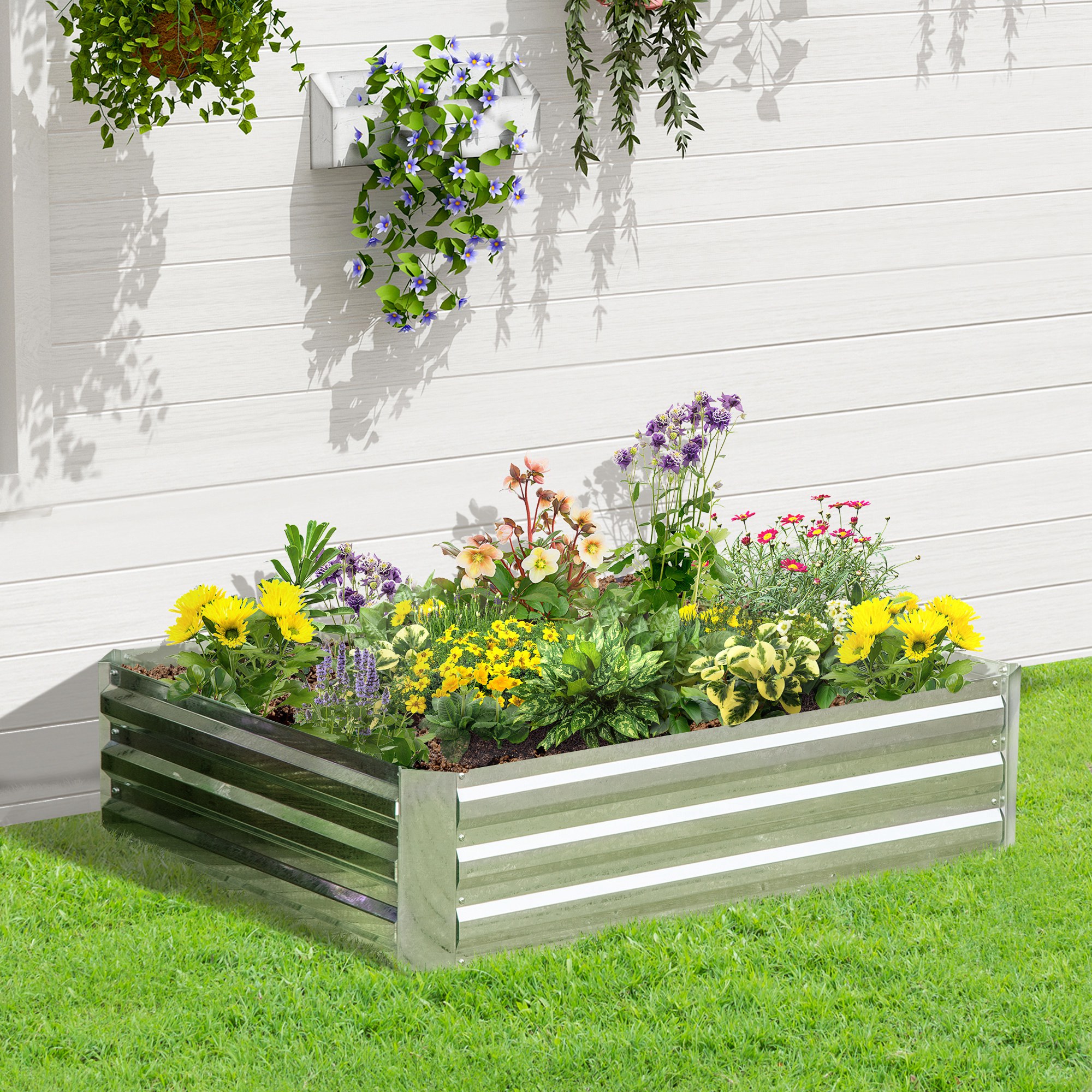 Outsunny Hochbeet aus verzinktem Stahl Gartenbeet Pflanzkasten für Garten Blumenkasten Blumenkübel Silber 120 x 90 x 30 cm