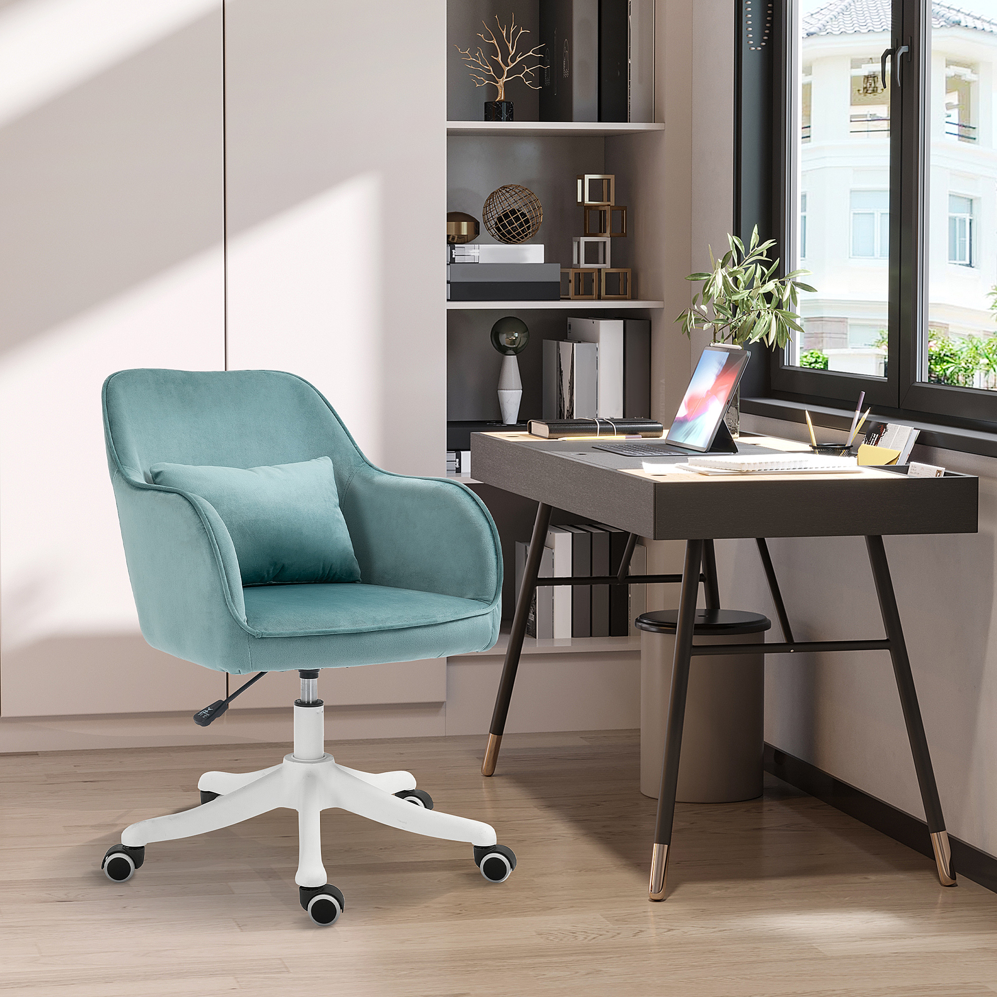 Vinsetto Massage-Bürostuhl in Samtoptik Lendenkissen mit Vibrationsmassage bis 115 kg USB-Schrittstelle höhenverstellbar 57B x 70T x 78-86H cm Grün