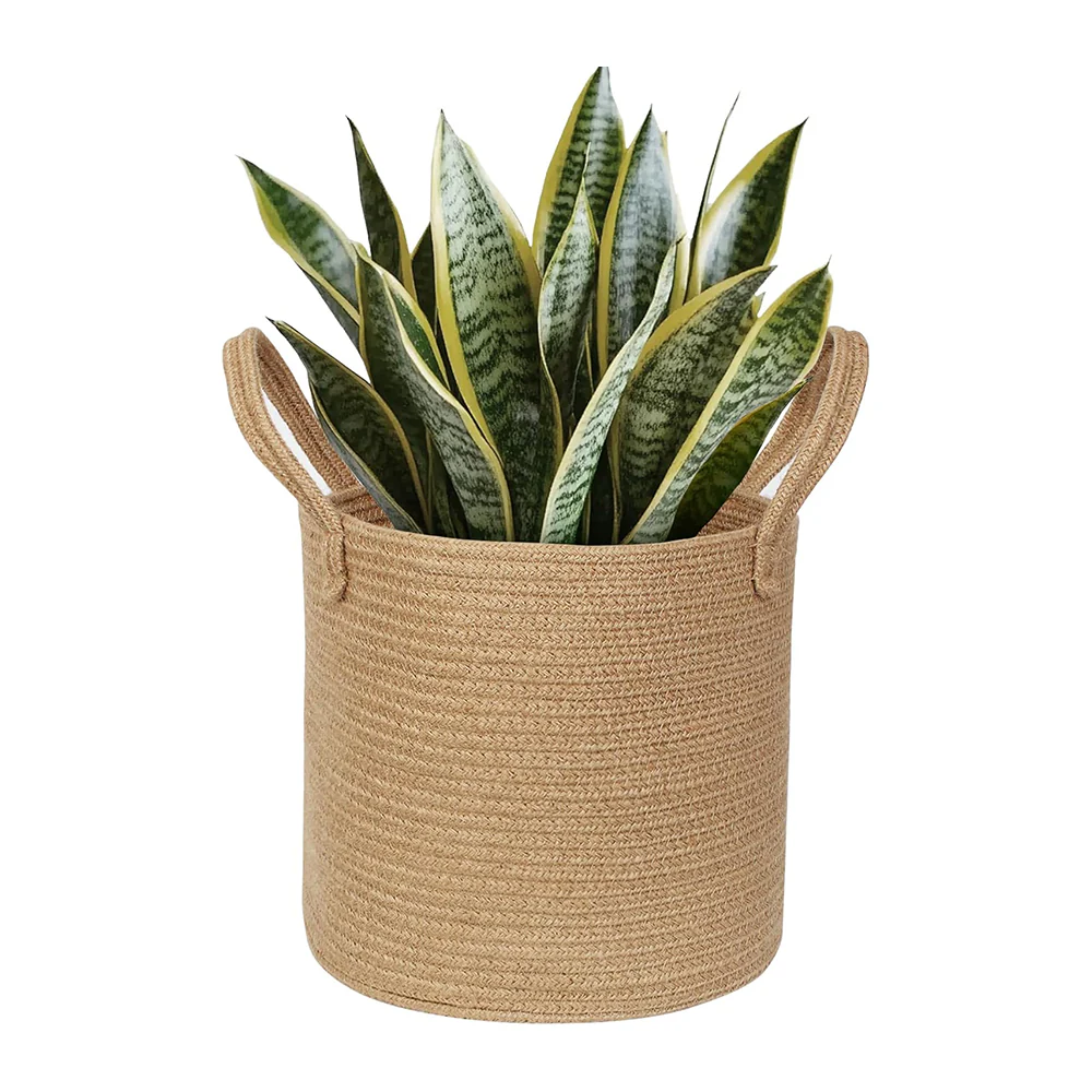 Jute Plant Basket with Handle Fits 8 to 10 Inch Pots Boho Indoor Pot Cover