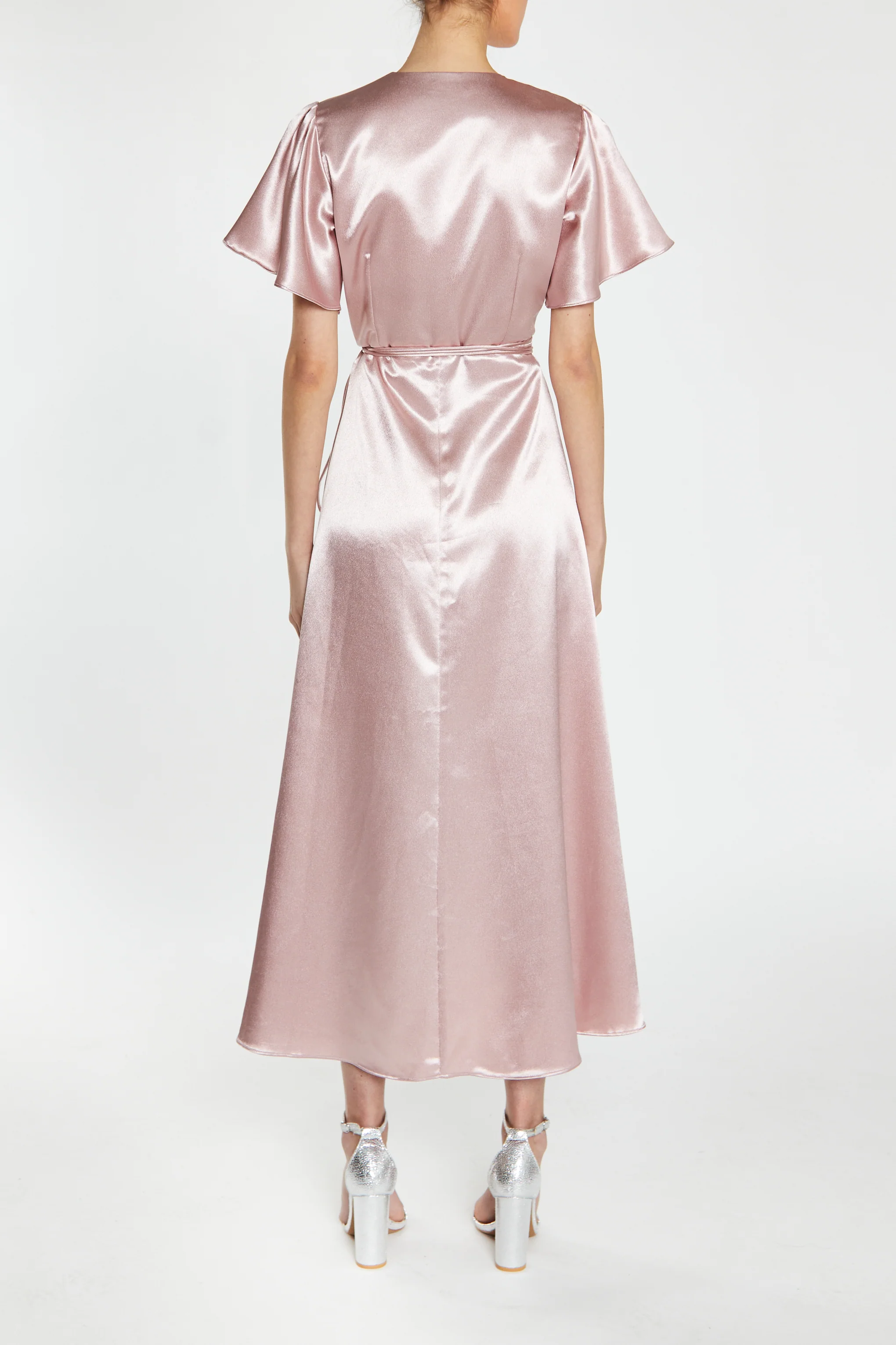 Serena Dusty-Pink Bridesmaid Wrap Midi-Dress