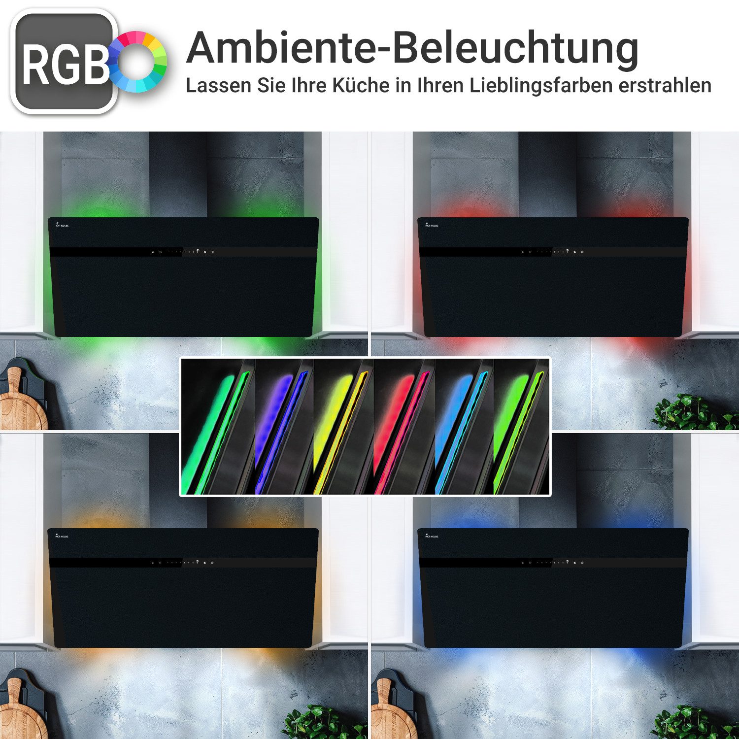 Wandhaube Dunstabzugshaube 90cm STYLE9005SMAO RGBW Ambientebeleuchtung