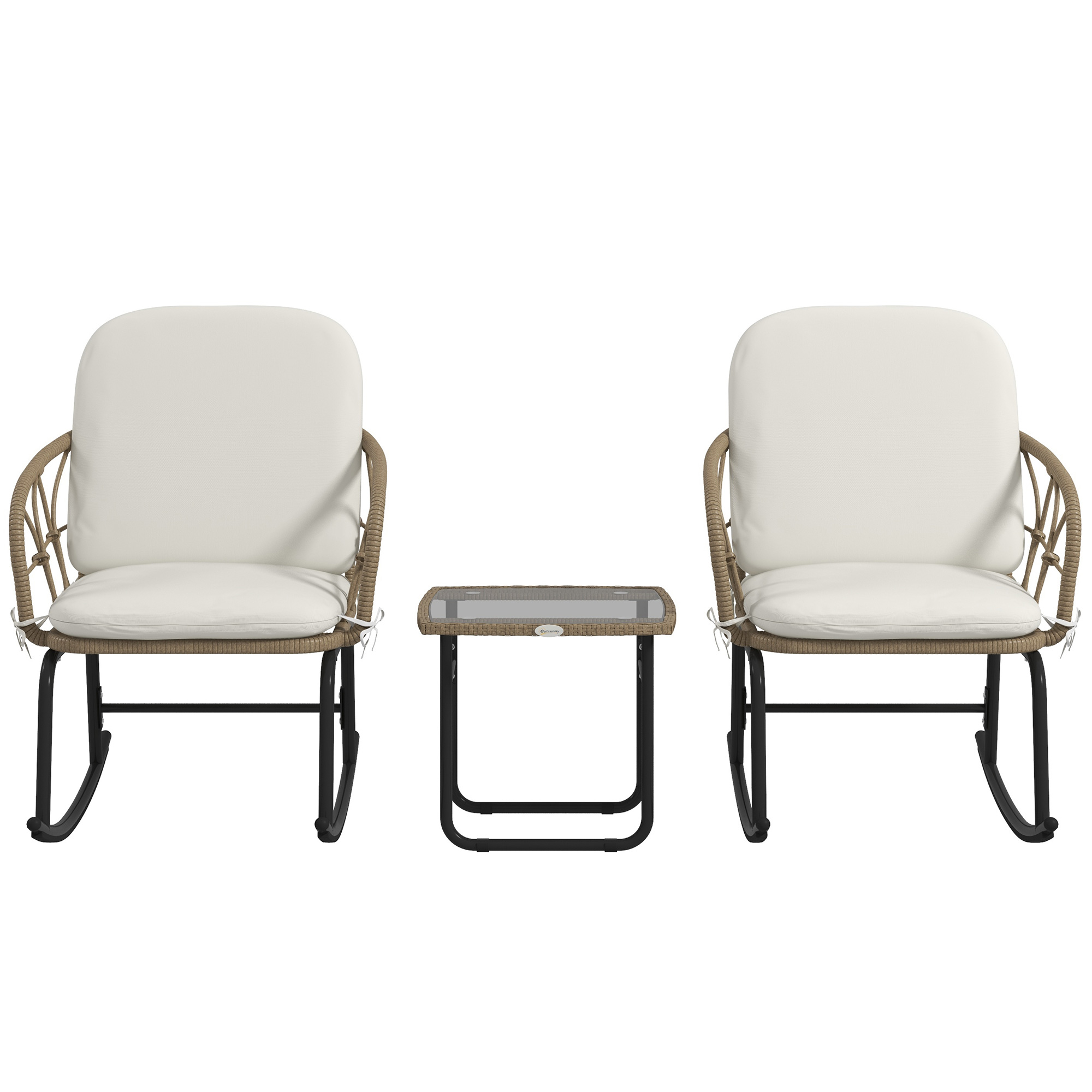 Outsunny Schaukelstuhlset Schaukelstühle Bistro-Set, Bohostil, PE-Rattan, wetterbeständig, Creme
