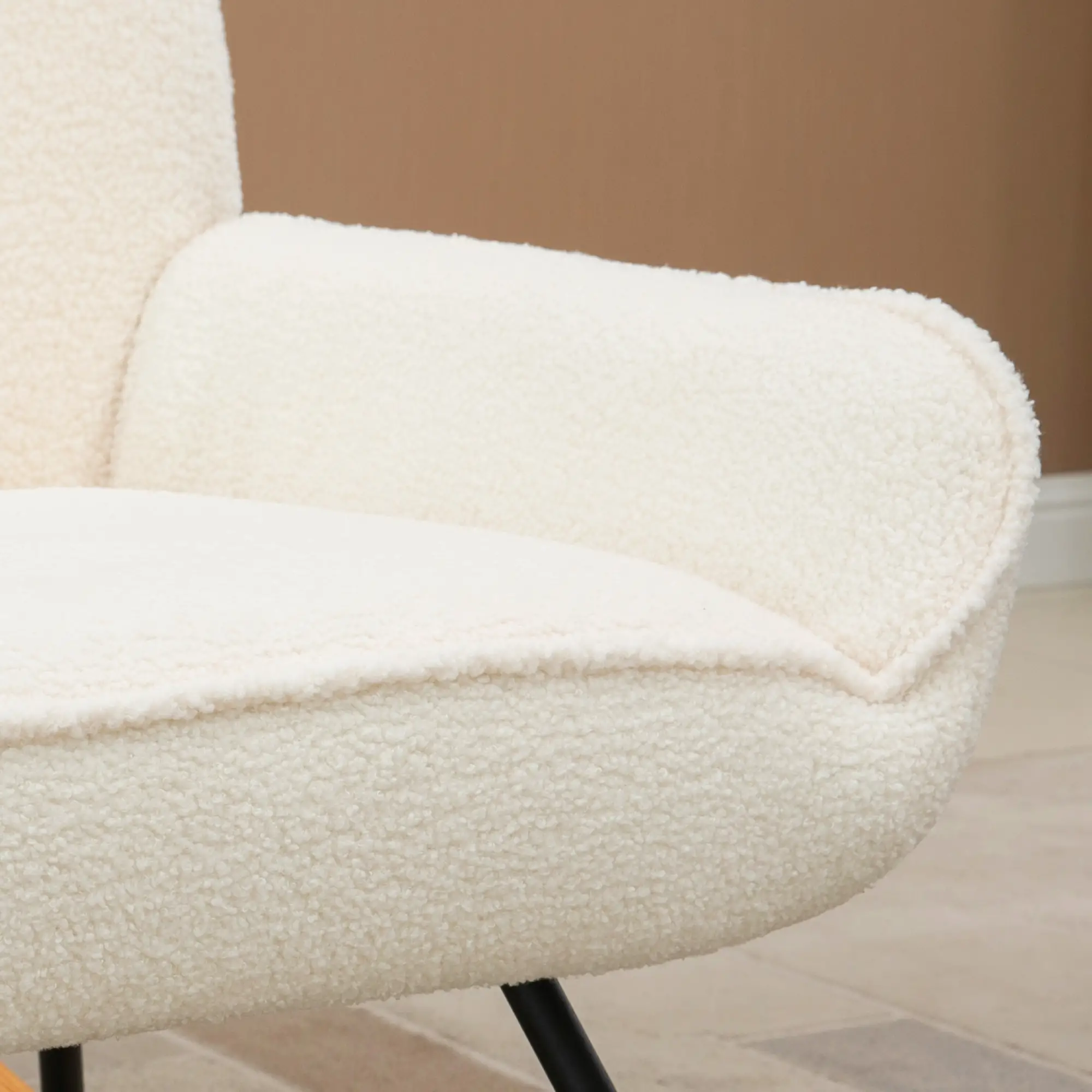 HOMCOM Schaukelstuhl Wohnzimmer Entspannung Komfort Sherpa Fleece Cremeweiß