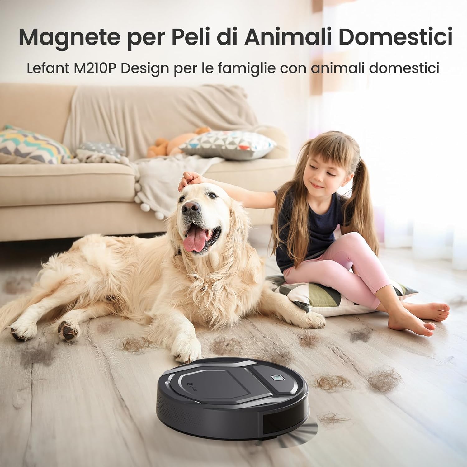 Lefant Robot Aspirapolvere con 2200Pa, Senza Grovigli,7,6cm Ultra Sottile,Autocaricante,Wi-Fi/App/Alexa,120 Minuti,6 Modalit脿 di Pulizia,Ideale per Peli di Animali Domestici,Pavimenti Duri M210-Pro
