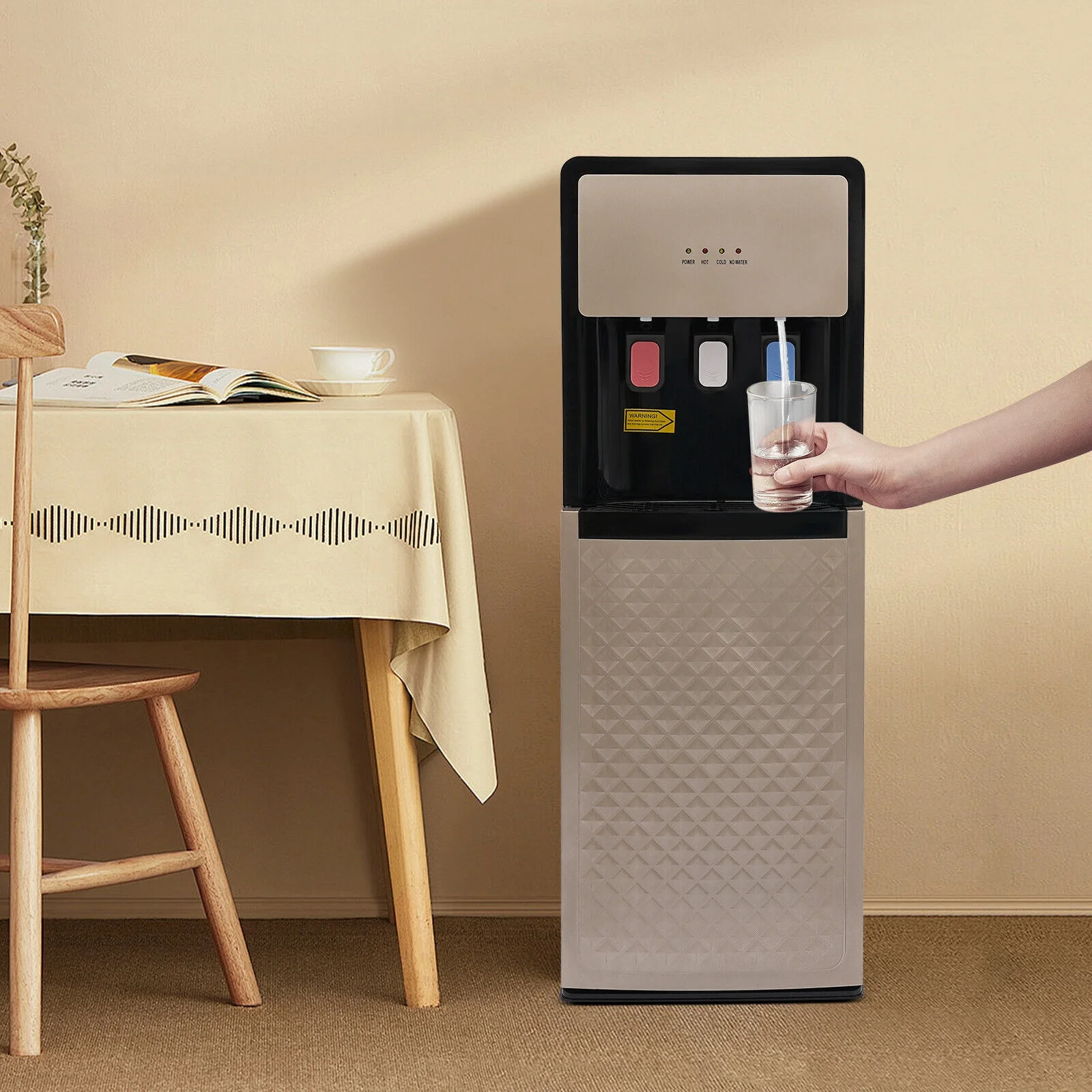 Bottom Loading Water Dispenser, 3 Temperatures (Hot, Cold, Room Temp), 500W Heating & 90W Cooling, Champagne Gold, Floor Standing Water Cooler for Home & Office