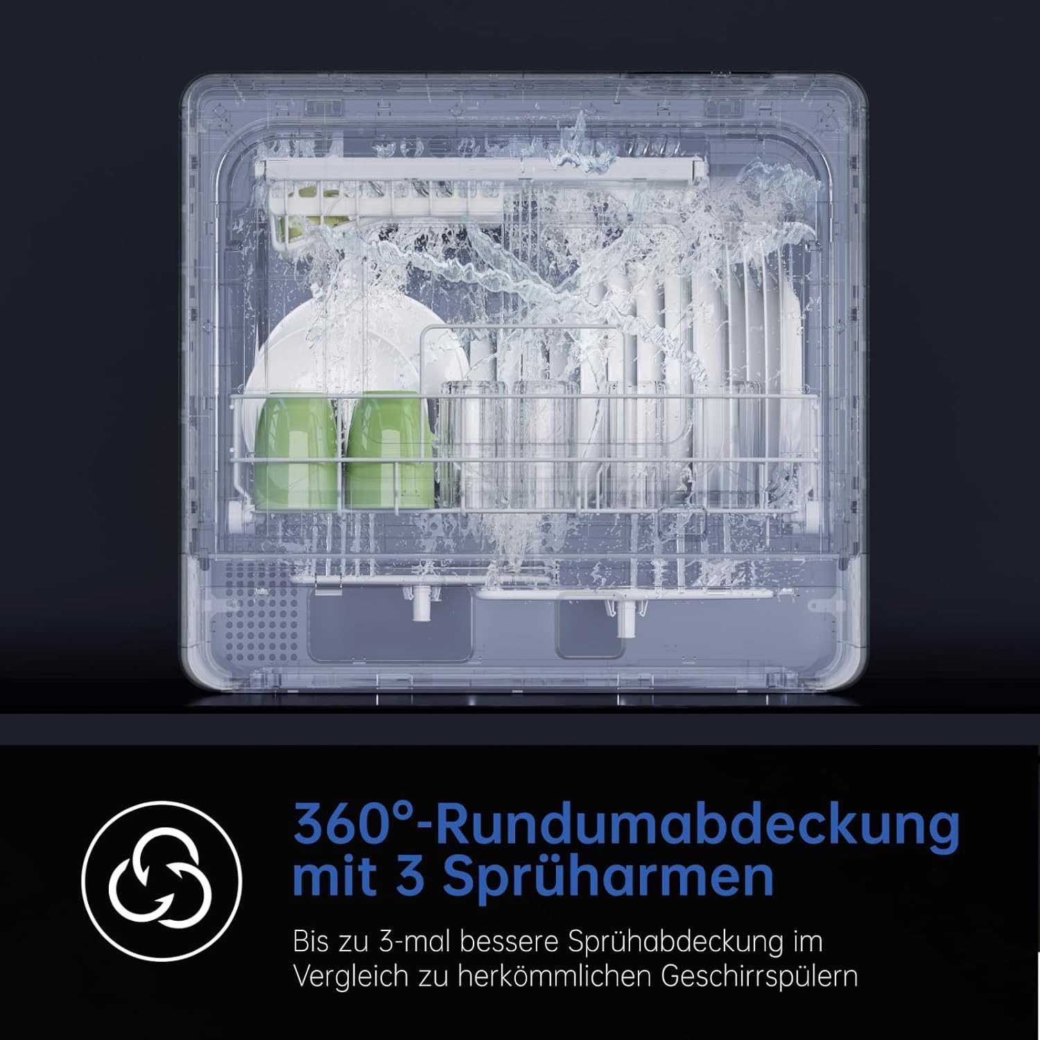 Tischgeschirrspüler ZMW-DTHA01 Mini Geschirrspüler,mit 7+2 Programmen, 36 * 55cm-Extraflach & Breitbau,Weichwasseranlage,12H Timer