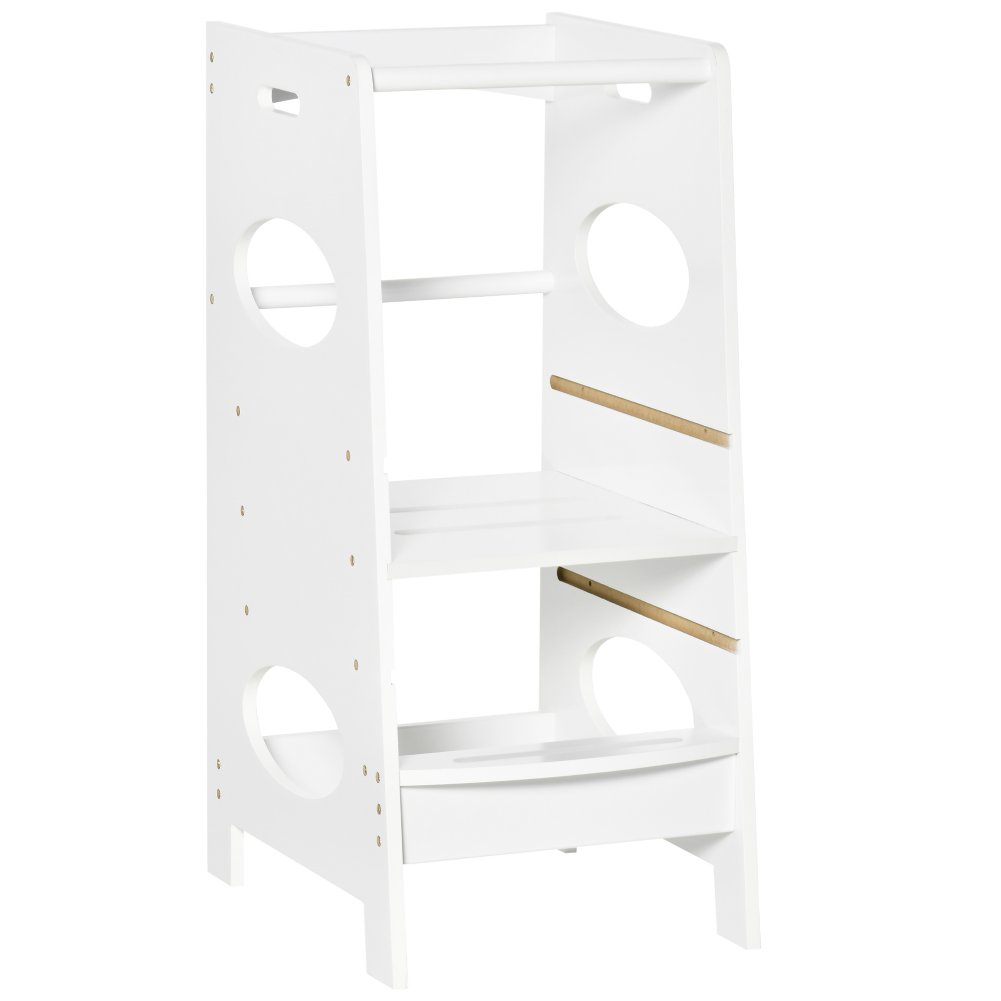 HOMCOM Lernturm für Baby Tritthocker Schemel Stehender mit 3 Stufen  Küchenhelfer für 3+ Jahre Kinder Jahre Sicherheit Bad Schlafzimmer Küche Weiß 40 x 50 x 90 cm