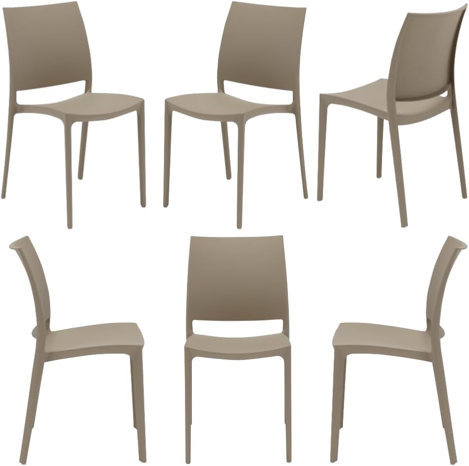 REDÒKASA Set 6 sedie in polipropilene MOON impilabile resistente ai raggi UV design moderno ideale per sala da pranzo, cucina, giardino, bar (Tortora, 6)