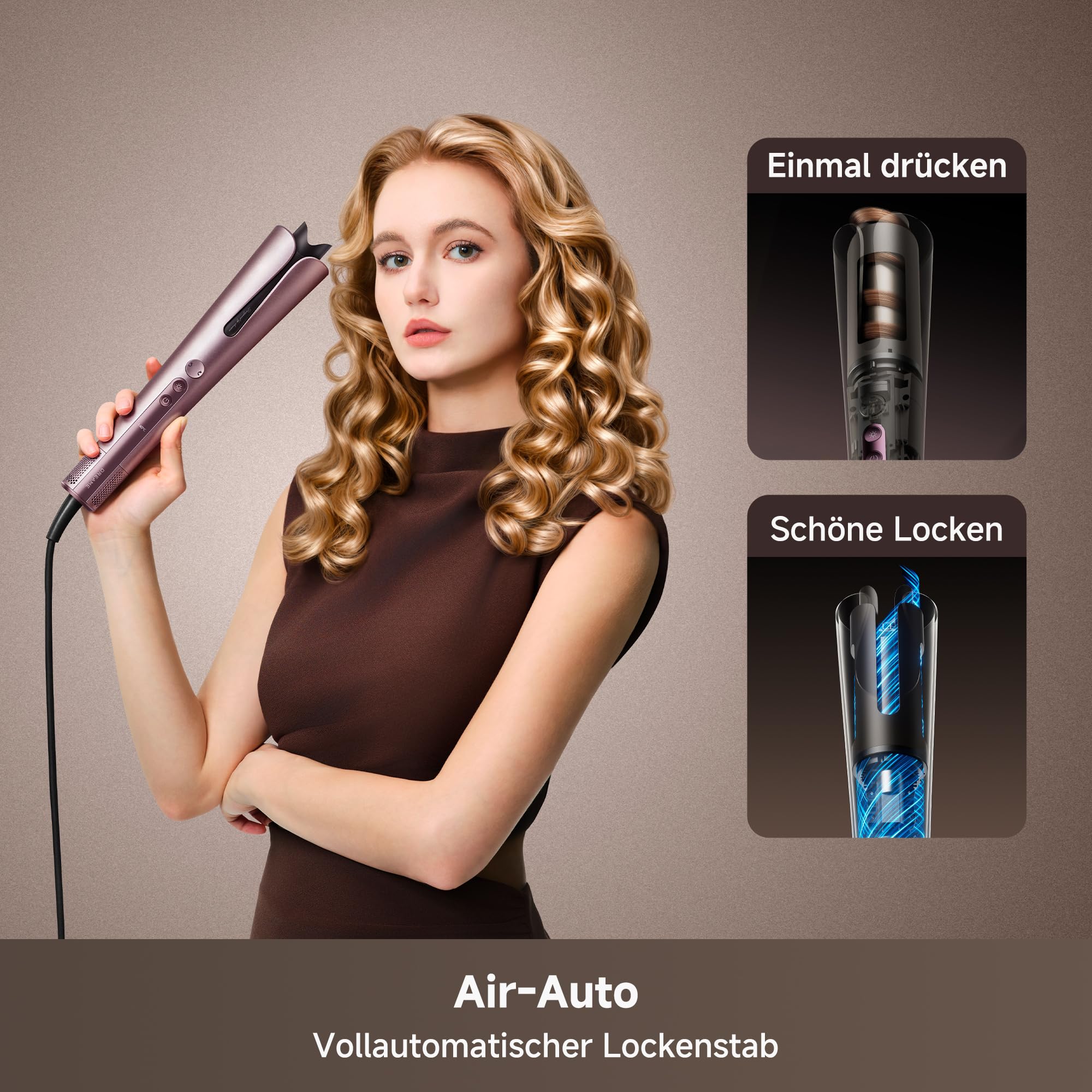 Lockenstab mit One-Touch-Auto-Stylingfunktion und MCH-Heizsystem, 160 °C, 3 Temperaturstufen, 360° bidirektionales Lockenstyling