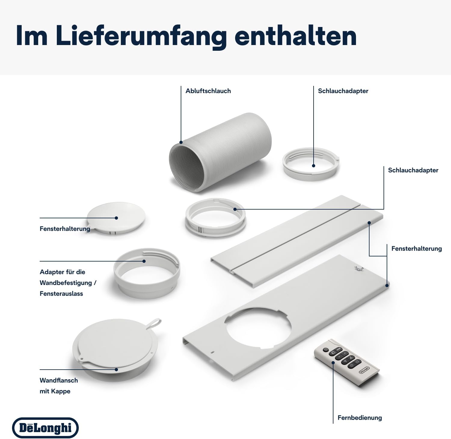 De'Longhi Pinguino PAC EM82, Mobile Klimaanlage für Rume bis zu 80 m, 9.400 BTU, 2,4 kW, 63 dB, Entfeuchtungsfunktion, Energieklasse A, 24h-Timer, Wei