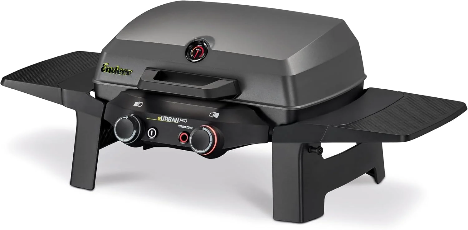 Enders Elektrogrill, Grau, eURBAN PRO 2 Turbo, Tischgrill, emaillierter Gussrost, abnehmbare Seitenablage, Tragbarer Kompaktbarer