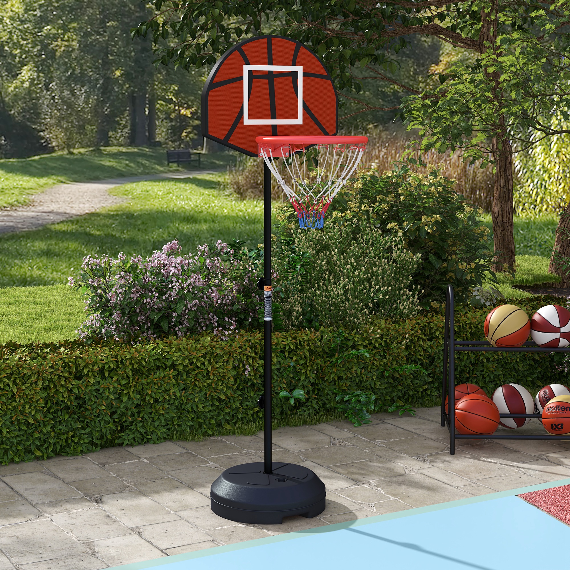SPORTNOW Basketballständer, höhenverstellbar, Magnet-Dartscheibe, 98-148cm, Schwarz