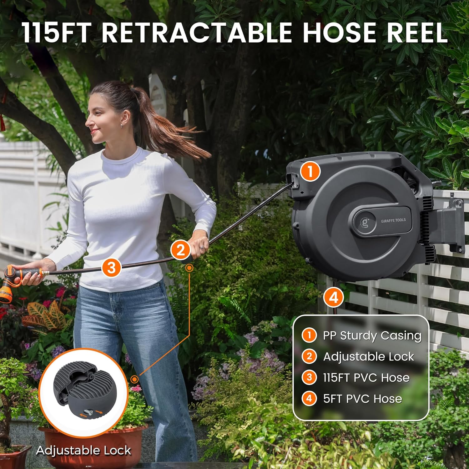 Giraffe Tools AW505/8 Retractable Garden Hose Reel 5/8