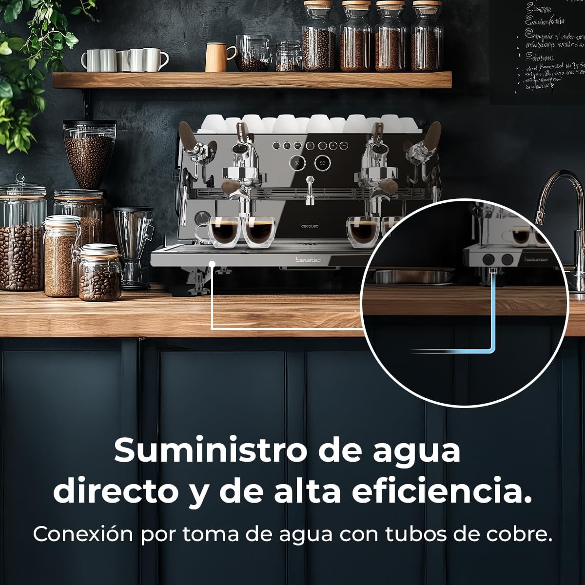 Cecotec Espresso-Kaffeemaschine Barista Baristeo Intima, professionelle Barista-Espressomaschine, Vorbrüh-System, 15 Bar Pumpe, einfaches Befüllen, 1,7L Wassertank und Tassenwärmer