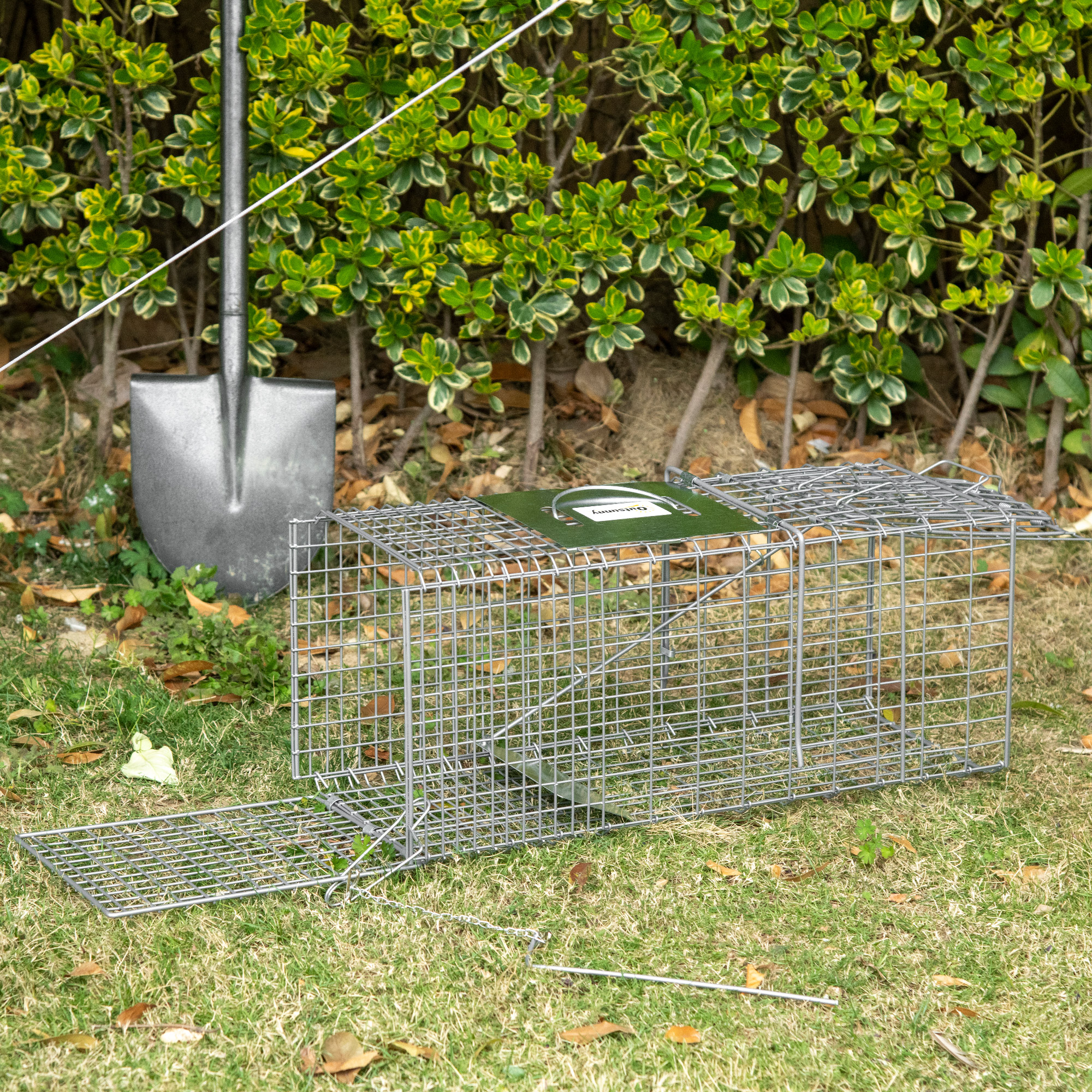 Outsunny Lebendfalle Faltbare Fangkäfig für kleine Tiere wie Ratten und Mäuse - 2 Türen Griff 66 x 24 x 30,5 cm Stahl grau