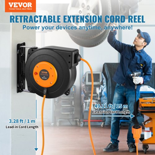 VEVOR Kabeltrommel Kabelaufroller Wandhalterung Verlängerungskabel 15m 1600W