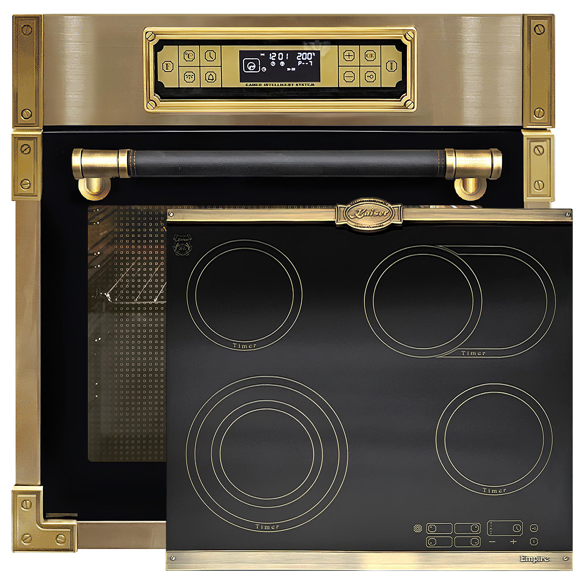 Backofen-Set Herd Set Autark Retro Einbau Backofen Elektro, 80 L mit Glaskeramik Kochfeld 60 cm Einbau Herd 4 QuickHeat-Kochzonen Hi-Light Schwarz EH 6726 AD+KCT 6185 Em ..