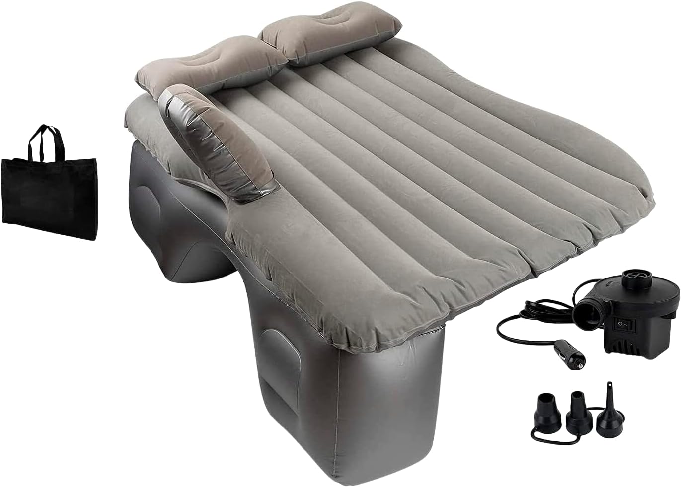 EDIESI, Materasso Auto, Materasso Gonfiabile, Letto Gonfiabile, Materassino per il Sedile dell’auto, con la Pompa di Aria Elettrica 12V e 3 Adattatori. (Beige)