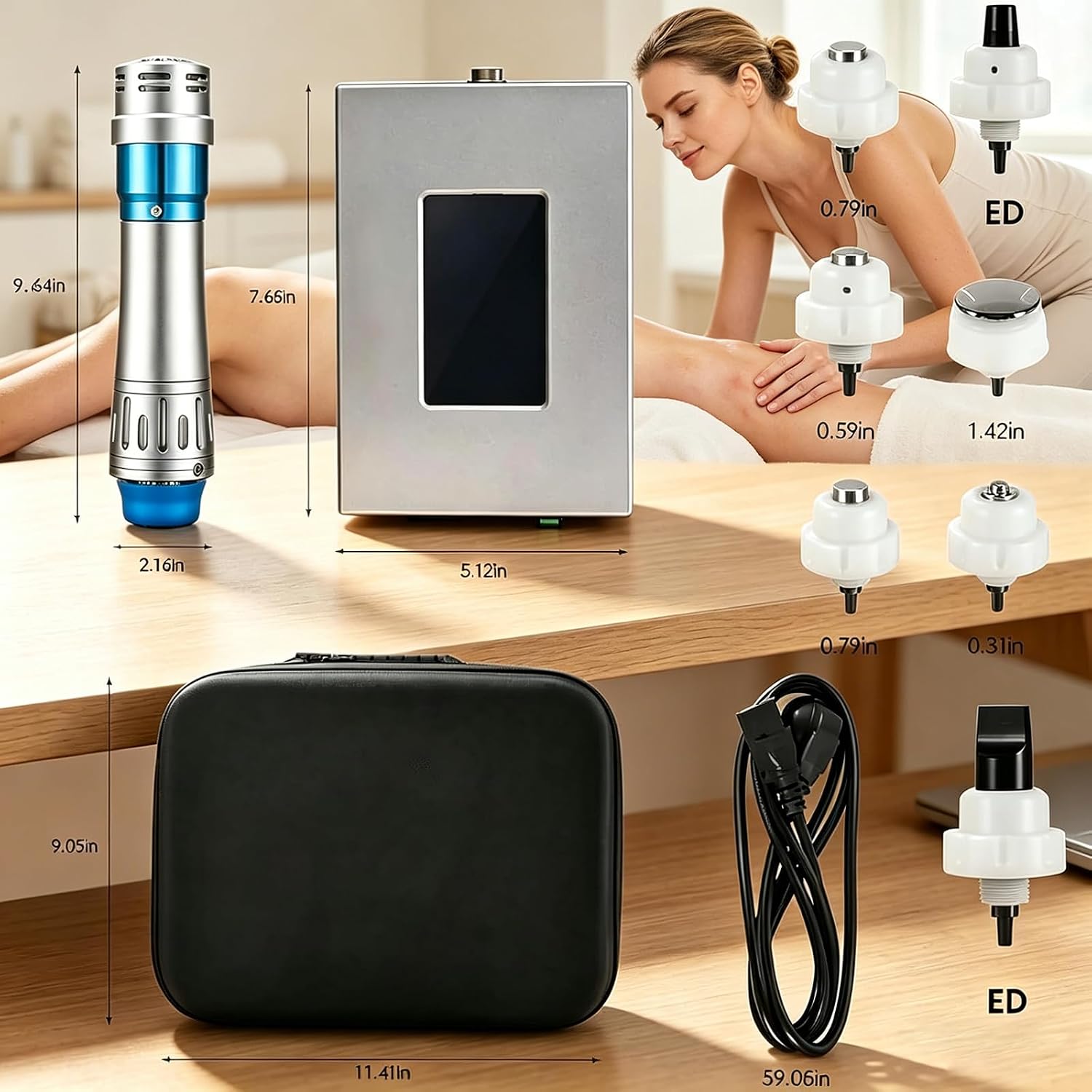 Dispositivo Terapia Onde D'urto Focalizzate, terapia ad onde d'urto extracorporee con 7 testine massaggianti, energia Regolabile 60~200MJ, Fisioterapia Profonda/Addio Sub-Salute