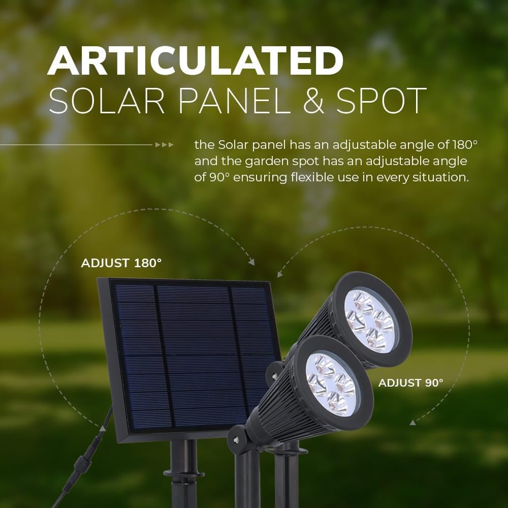 HOFTRONIC - 6er Pack Solar Gartenstrahler Bend Duo IP65 Wasserdicht 3000K Gartenleuchte LED Solarlampen Außen Solarleuchte Erdspieß Wegeleuchte mit Wintersolar Solarpanel Warmweiß Garten Solarstrahler
