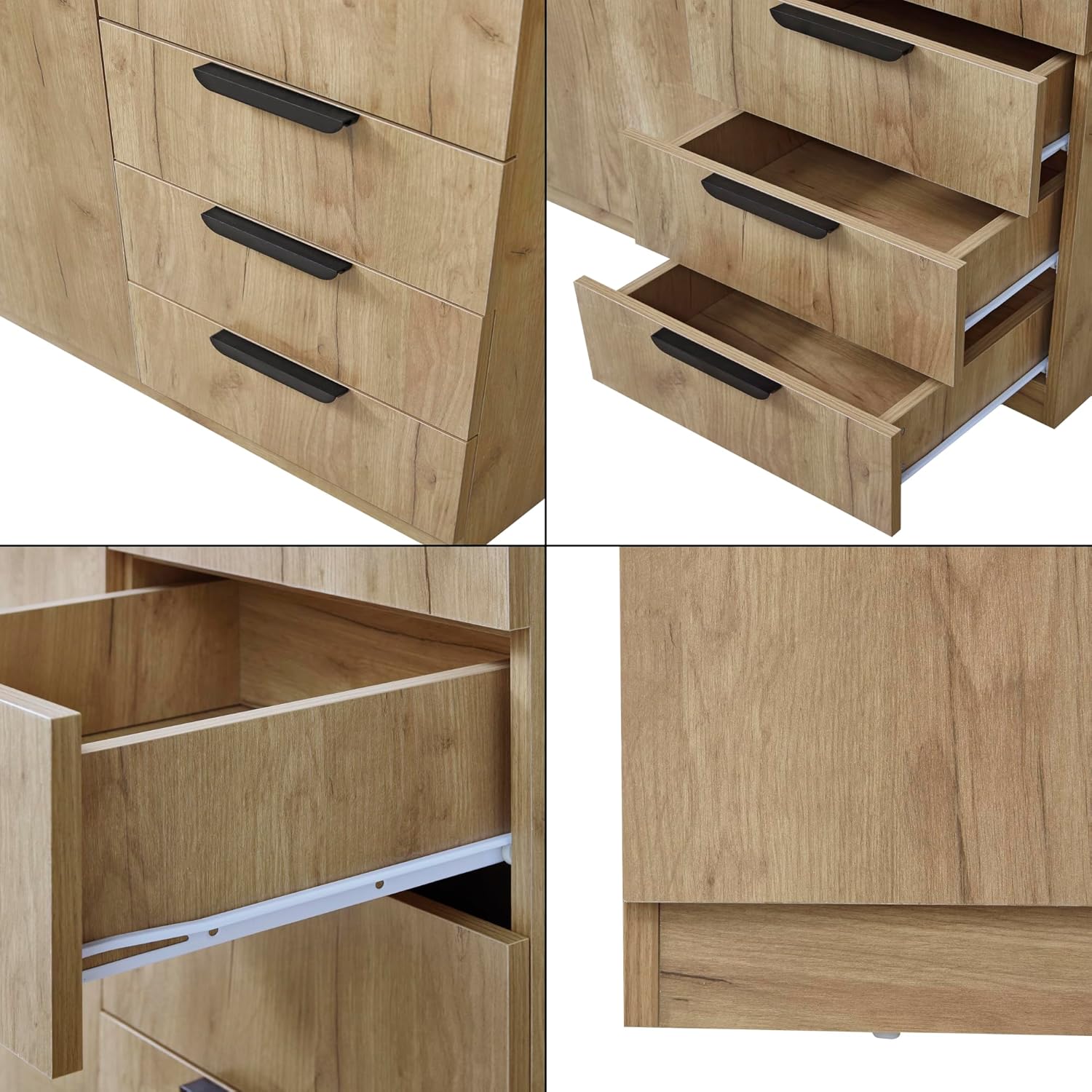 [en.casa] Wardrobe for Bedroom Closet with Doors 4 Compartments Coat Rack 3 Drawers 176 x 80 x 52 cm Oak Effect