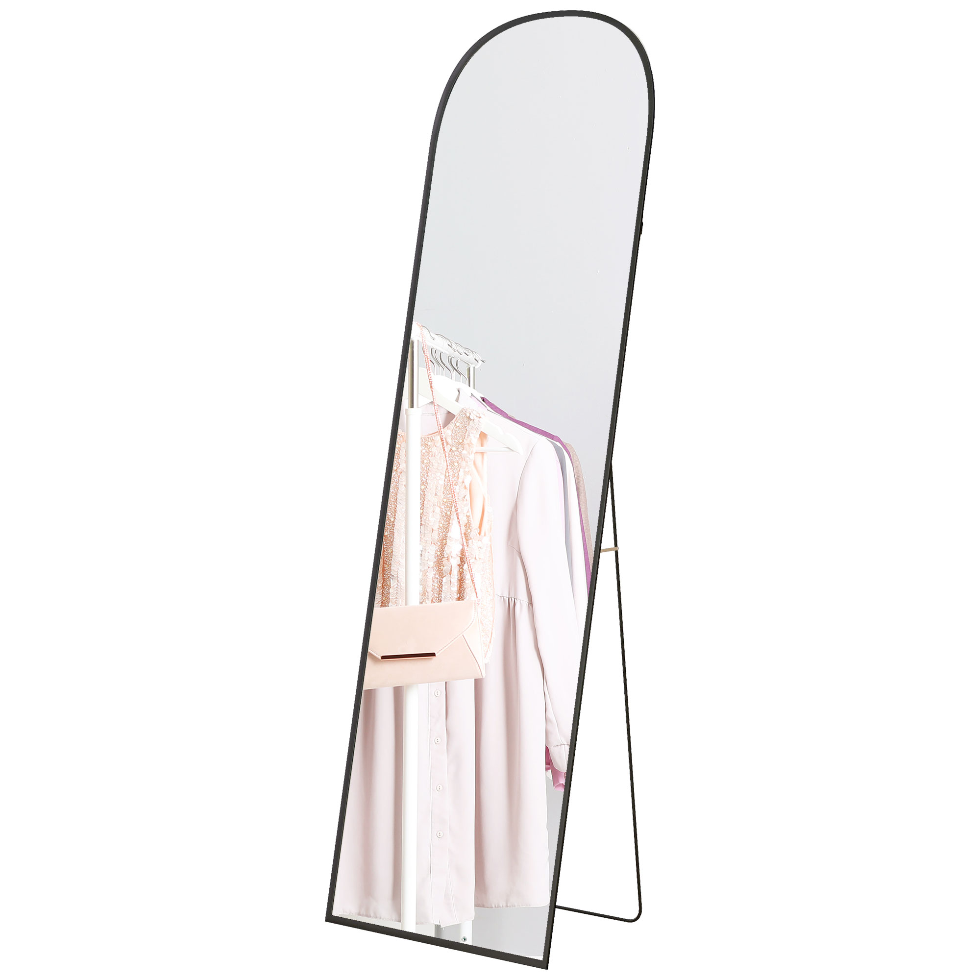 HOMCOM Standspiegel, Ganzkörperspiegel, modernes Design, 50 cm x 1,5 cm x 161,5 cm, Schwarz