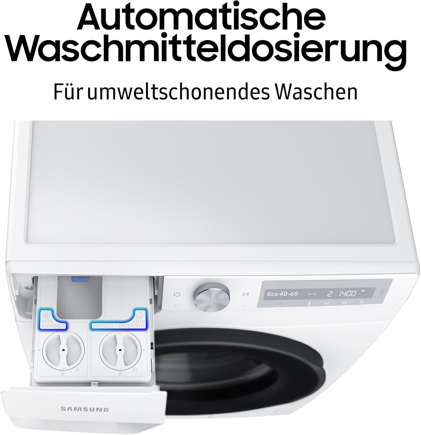 Samsung Waschmaschine, 8 kg, 1400 U/min, Ecobubble, Simple Control, WiFi SmartControl, SuperSpeed 59 Min, Inox/Schwarz, WW80T604ALXAS2