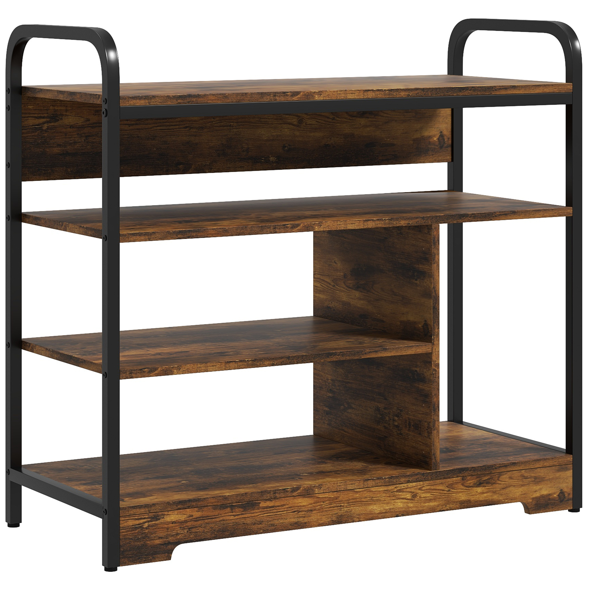 Schoenenrek 4-Laags, Open Ontwerp, Metalen Frame, Verstelbare Voetjes, 70x30x65 cm, Bruin/Zwart